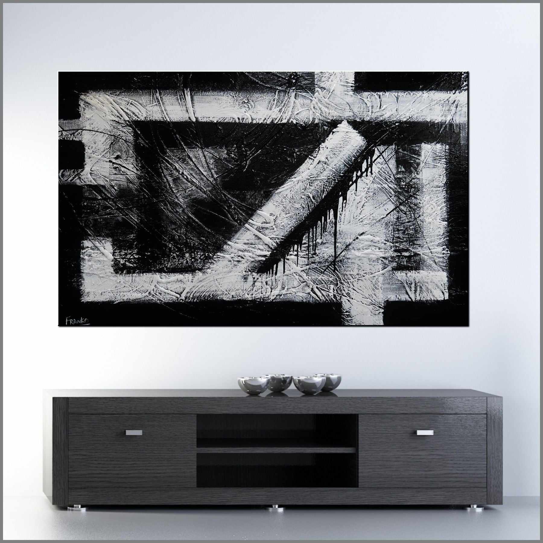 160cm x 100cm Black White Textured Abstract Geometry Painting - Modern Square Wall Art for Living Room, Bedroom & Office Decor