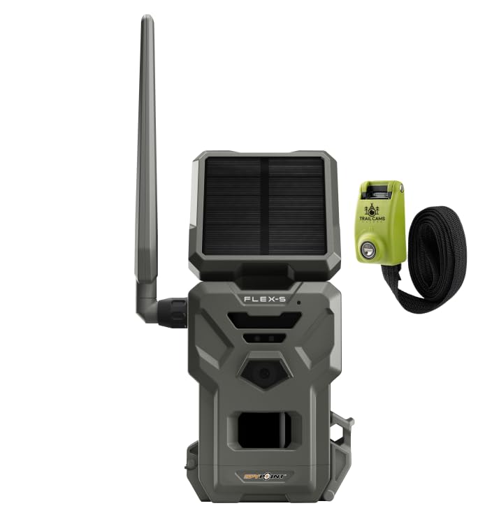 SPYPOINT Flex-S Solar Cellular Trail Camera with Integrated Solar Panel - LTE Connectivity, 100ft Flash/Detection Range, Internal Battery & Optional Backup - Perfect for Wildlife Monitoring, Hunting, and Outdoor Security Surveillance