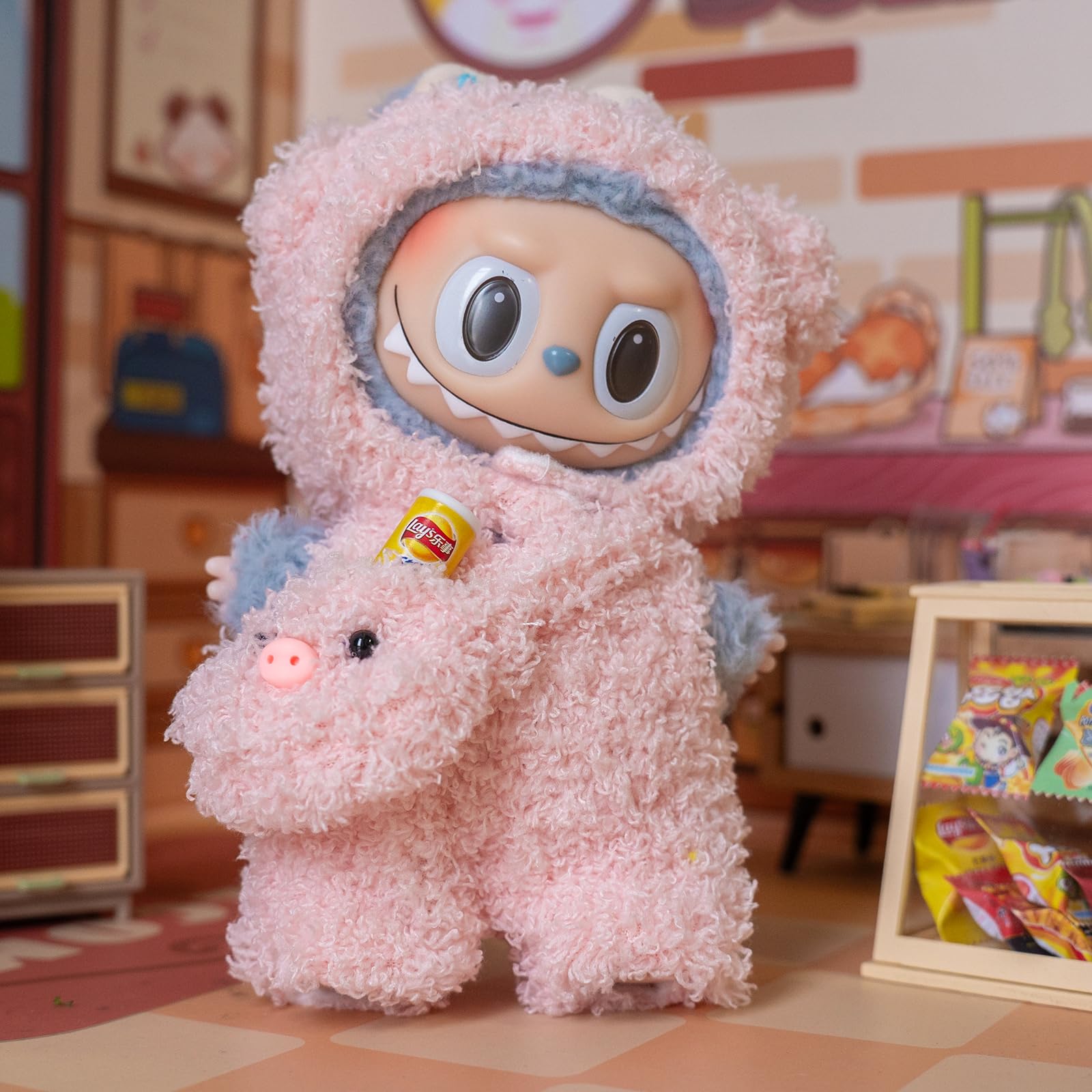 Cute Cartoon Animal Plush Doll Clothes for 17cm Labubu - Kawaii Pink Pig Outfit, Perfect Birthday Gift for Collectors & Toy Enthusiasts (Doll Clothes Only) | Great for Display, Photography & Doll Dress-Up