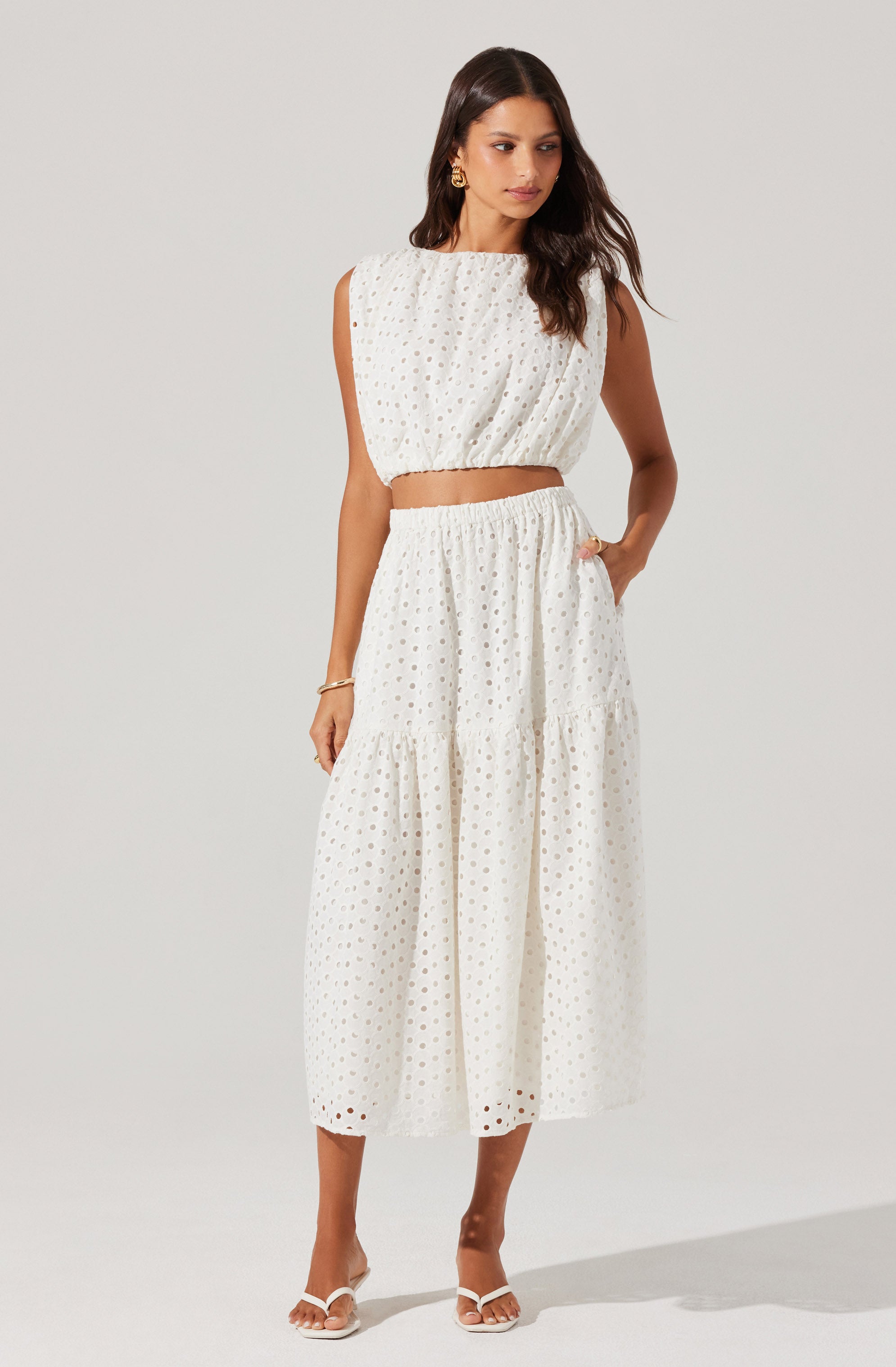 Nalley Eyelet Midi Skirt for Women - Floral Lace Trim Summer Skirt - Perfect for Beach, Vacation & Casual Outfits