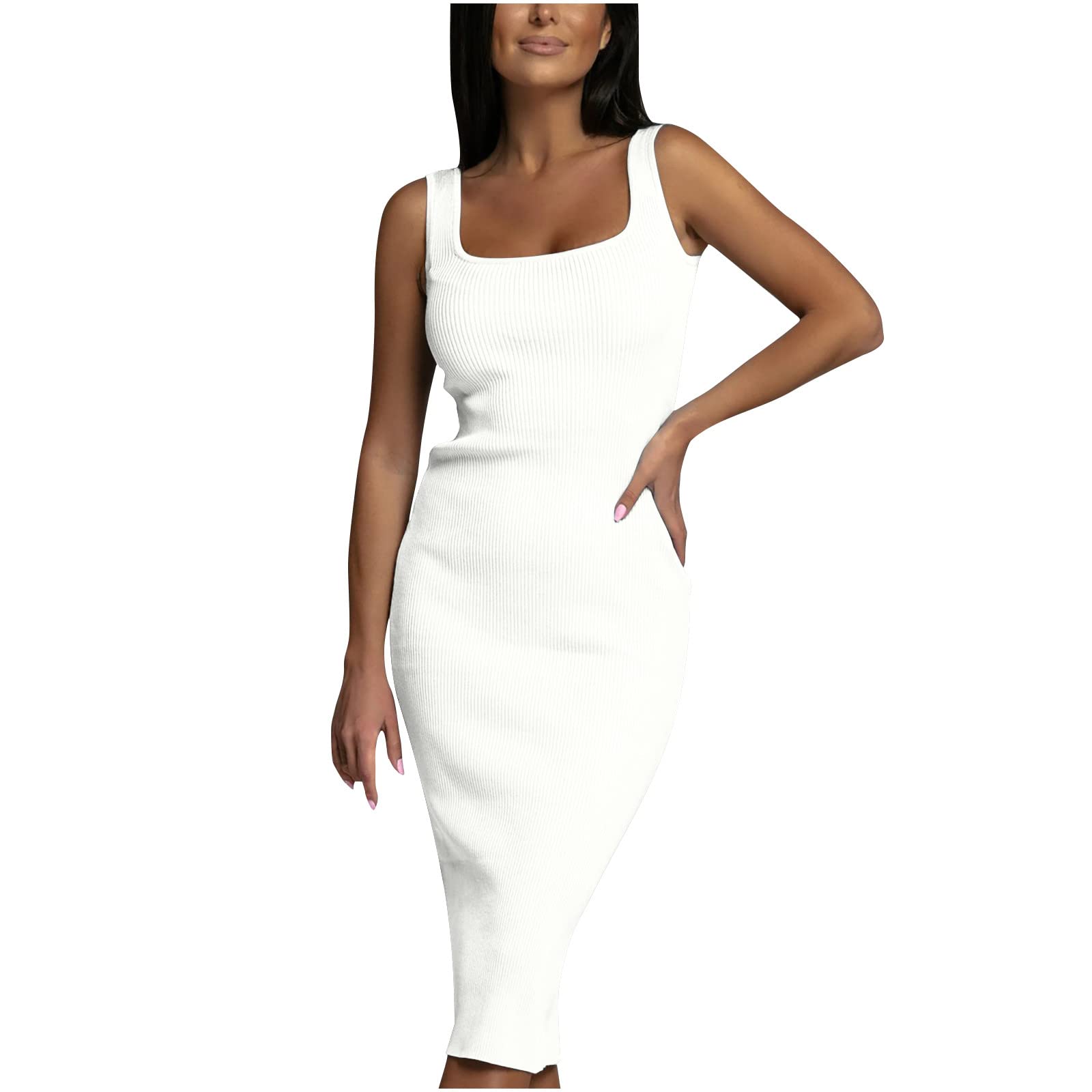 Women's Summer Sundresses - Sleeveless Solid U-Neck Slimming Bodycon Dress for Beach, Casual & Party | Stretchy Ruched Wrap Dress with Crew Neck & Short Sleeve Options | Perfect for Vacations, Date Nights and Outdoor Events