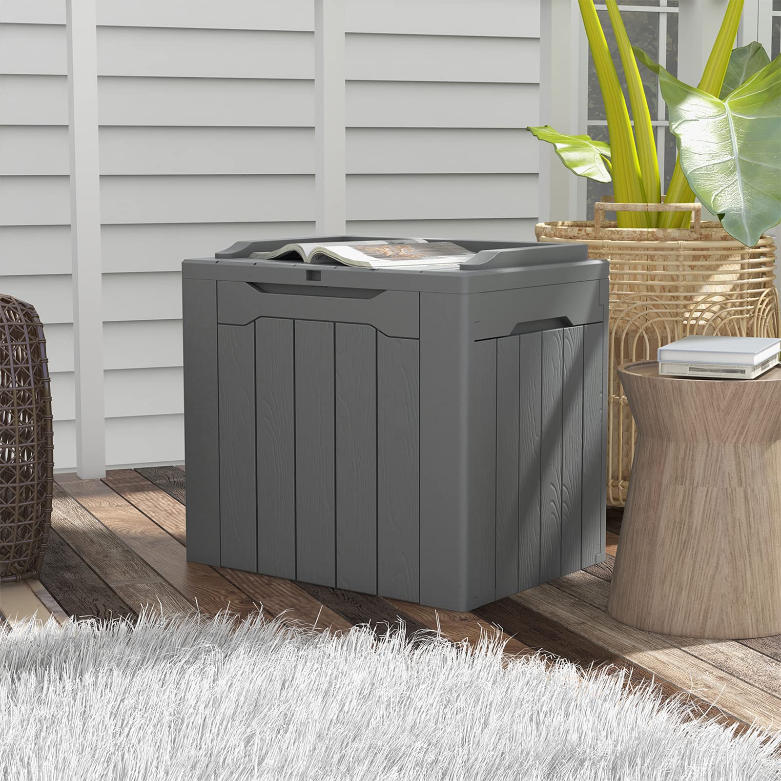 Patiowell 30 Gallon Resin Deck Box - Waterproof Outdoor Storage Container for Patio Furniture, Pool Toys & Deliveries - Lockable Grey Deck Box for Backyard, Garden & Poolside Organization