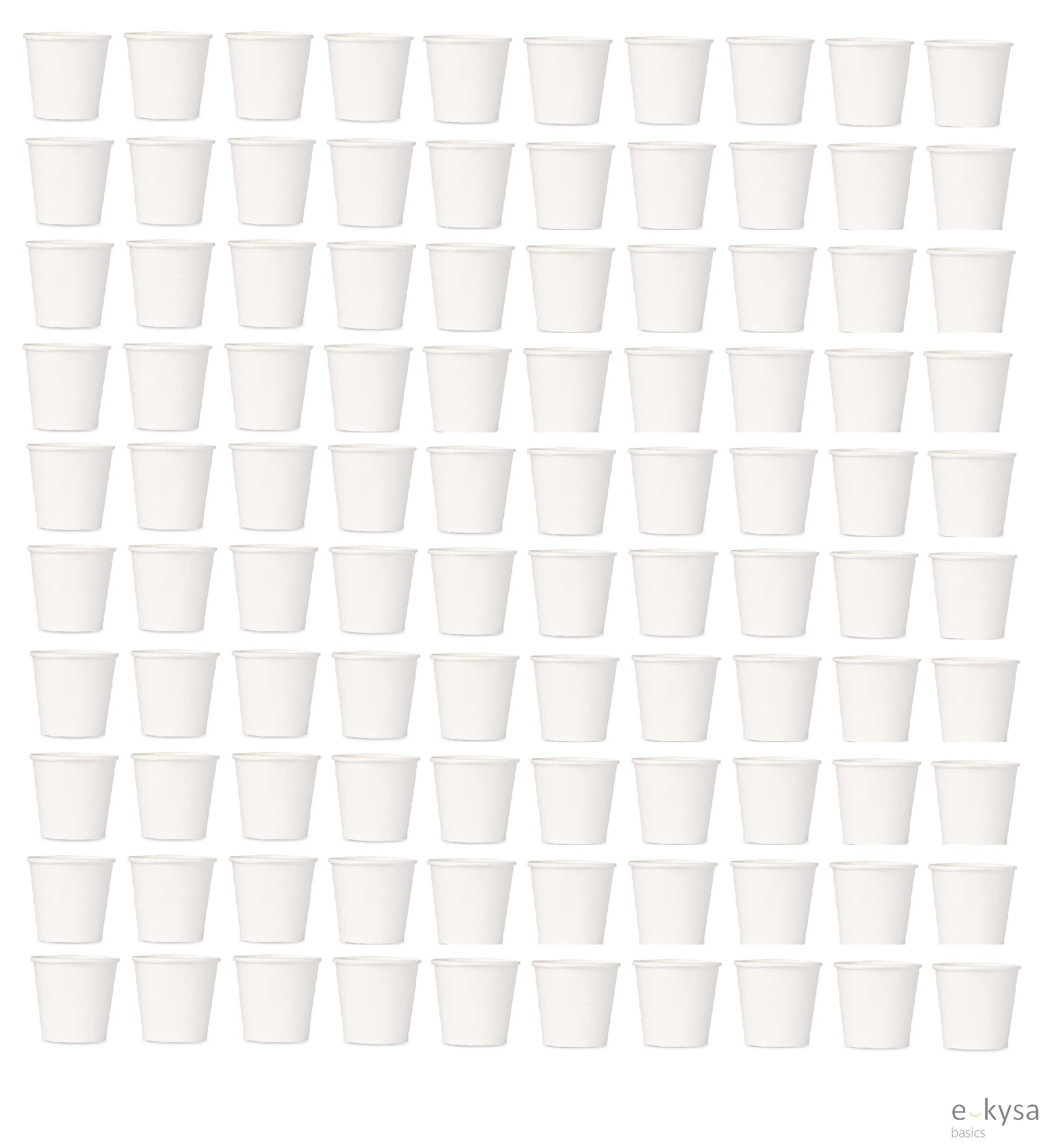 E Kysa Basics 100-Pack Disposable White Paper Tea & Coffee Cups (200ml) - Eco-Friendly Hot Drink Cups for Office, Cafes, and Home Use