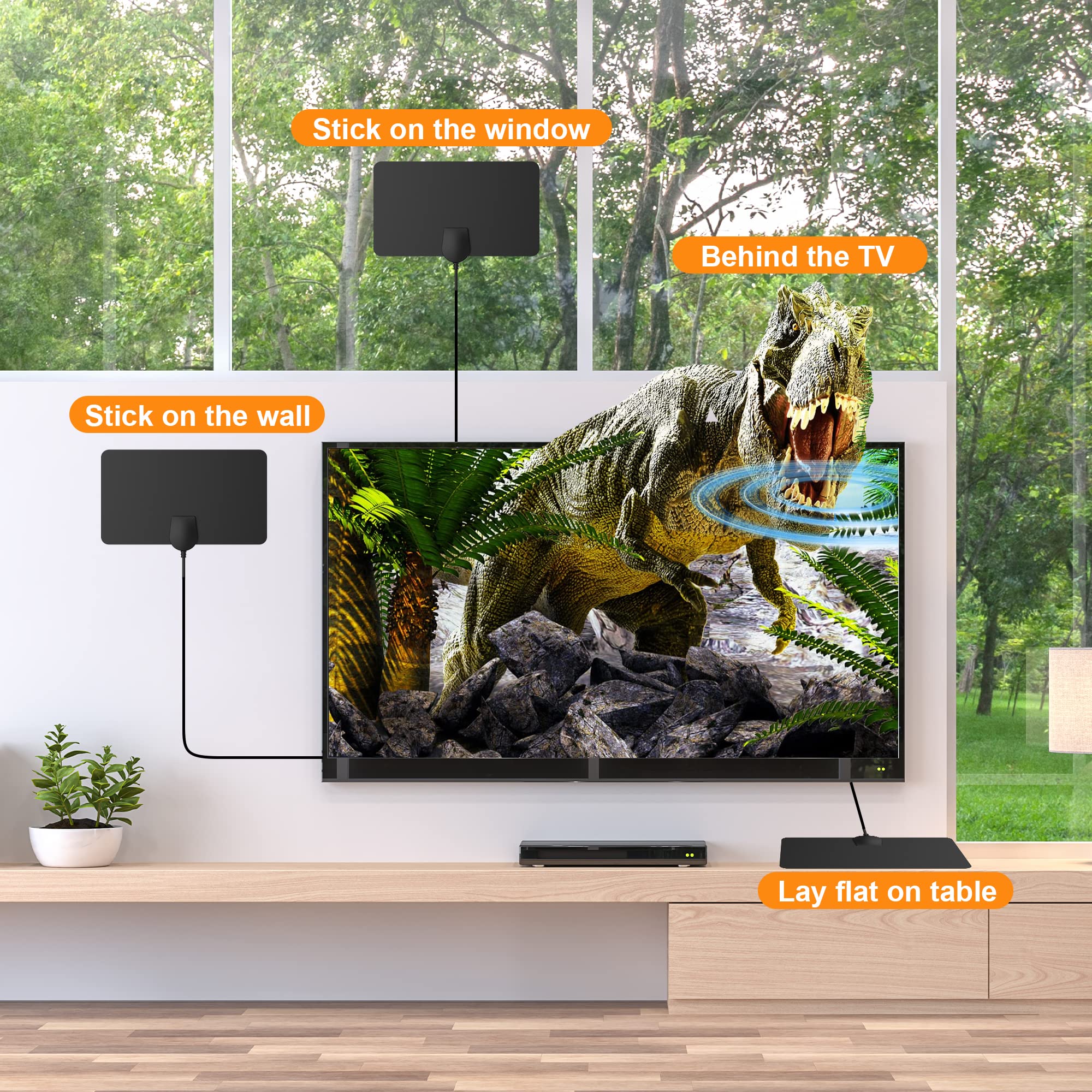 2023 Upgraded TCFTT Indoor TV Antenna with Signal Booster - 250+ Miles Long Range Reception, Supports 4K 1080P HDTV & Freeview TV, Includes 13 ft Coax Cable - Perfect for Home, Apartment, RV & Digital TV Reception