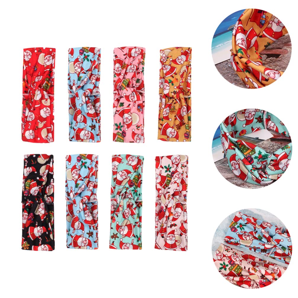 Lurrose 8-Piece Christmas Stretchy Headband Set - Santa Claus & Xmas Tree Printed Cross Knot Bandanas, Turban Headwraps for Women & Girls - Perfect for Holiday Parties, Family Gatherings & Festive Photos