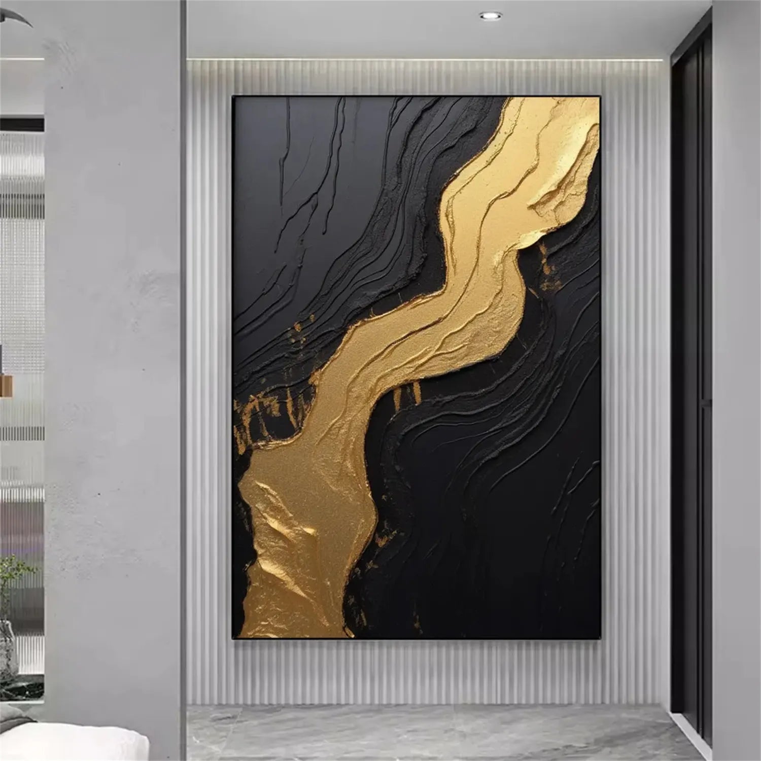 Black Gold Minimalist Textured Wall Art Painting #MZ130 - Modern Home Decor for Living Room, Bedroom & Office