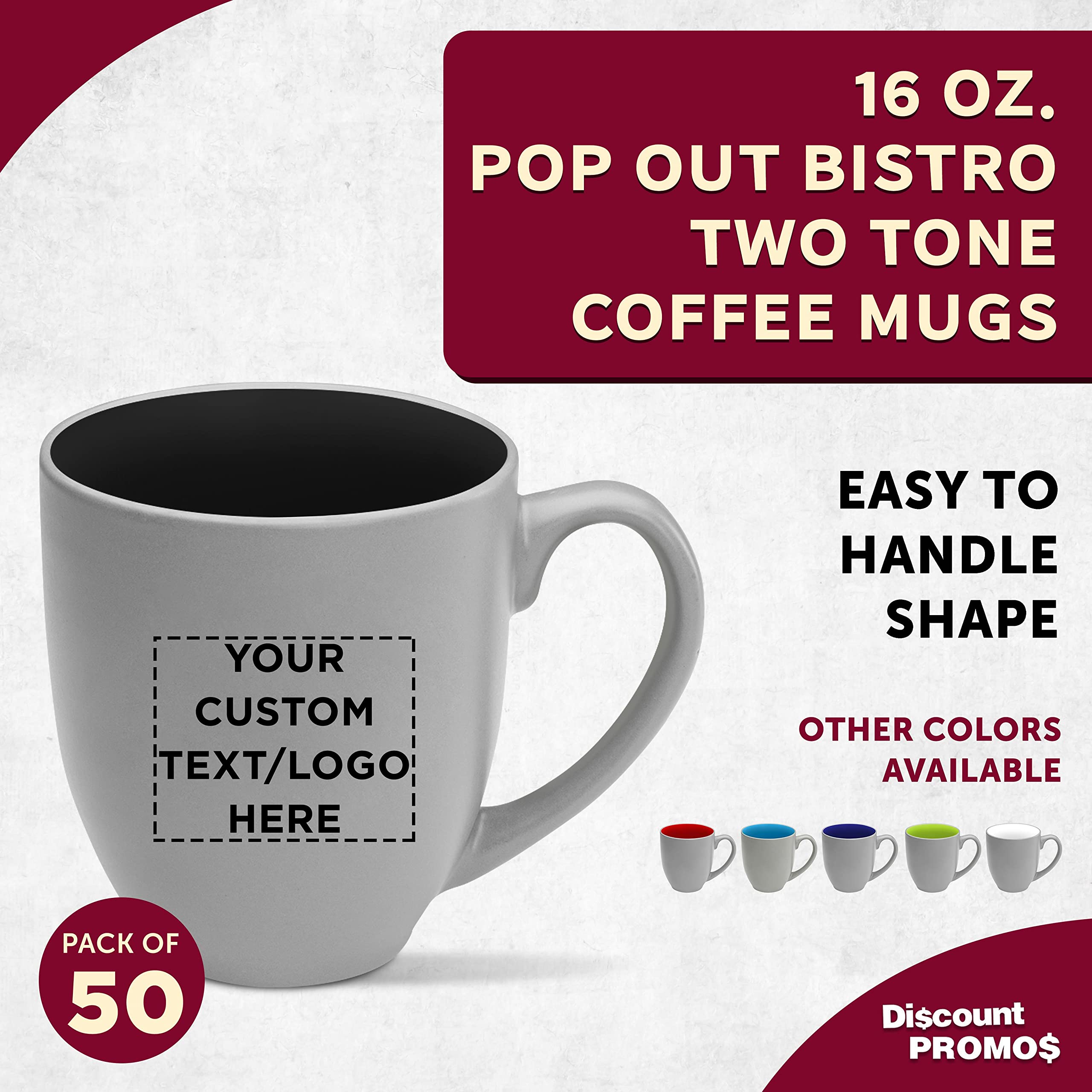 Custom Pop Out Bistro Two-Tone Coffee Mugs 16oz (Set of 50) - Bulk Personalized Coffee Cups for Hot Beverages, Tea & Hot Chocolate - Ideal for Cafes, Restaurants & Corporate Gifts - Black