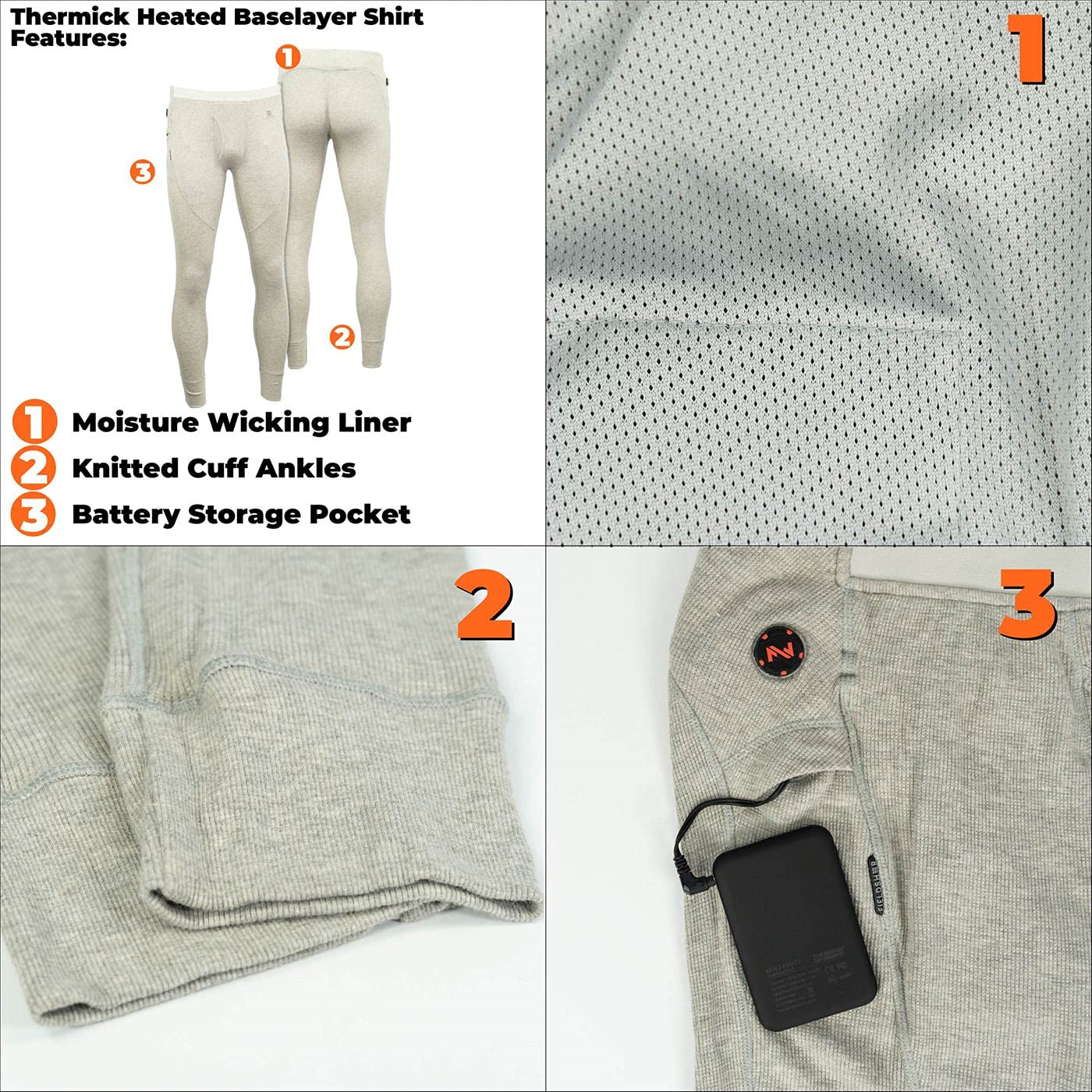 Fieldsheer Thermick Men's Heated Pants with Rechargeable Battery Pack - Thermal Base Layer for Winter Sports, Motorcycling & Outdoor Activities