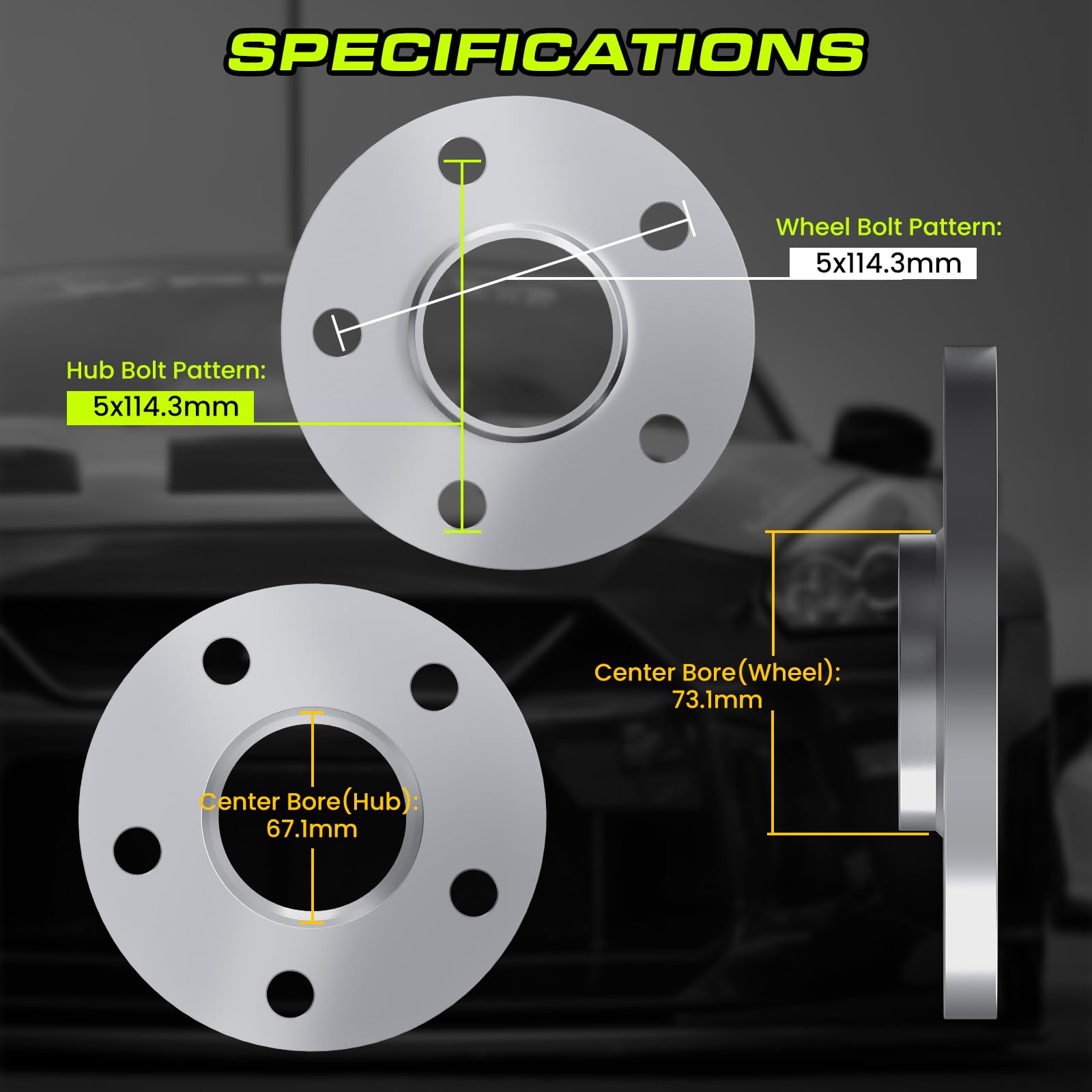 5x114.3 Wheel Spacers 5mm (2pcs) - Hubcentric 67.1 to 73.1mm for Mazda 3/6, CX-9, MX-5, G70, Tucson, Elantra, Veloster, Forte, Optima | Compatible with Aftermarket Wheels 73.1mm Bore | Perfect for Enhanced Stance & Performance Driving