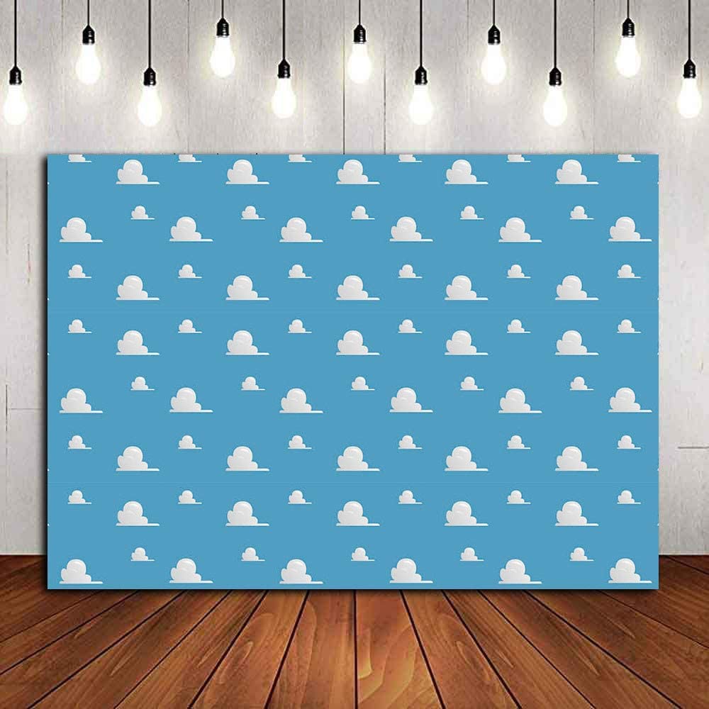 Blue Sky White Cloud Step and Repeat Photography Backdrop - 5x3ft Vinyl Photo Background for Newborn Baby Shower, Cartoon Boy Story Party, Birthday Decorations - Perfect for Studio Props, Cake Table Decor, and Kids Birthday Banners