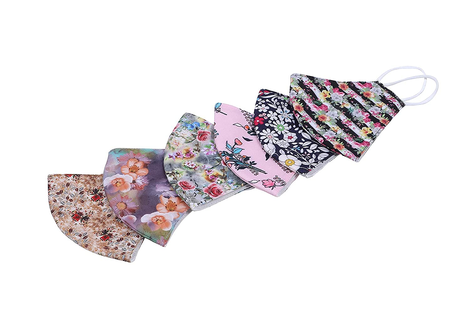 KIDINGTON 6 Pack Reusable Cotton Face Masks for Adults - Adjustable, Washable, Breathable with Floral Design - Perfect for Daily Use, Travel, and Outdoor Activities
