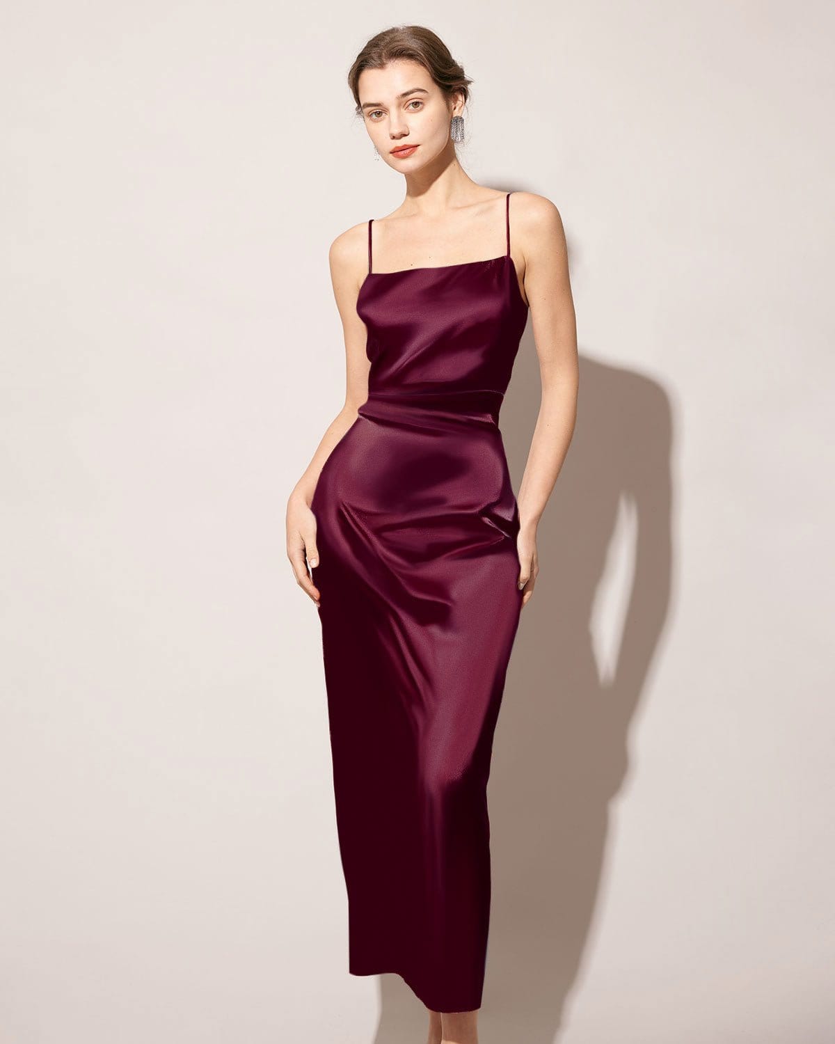 Elegant Red Back Slit Satin Sling Maxi Dress for Women - Sexy Evening Gown for Parties, Date Nights & Special Occasions