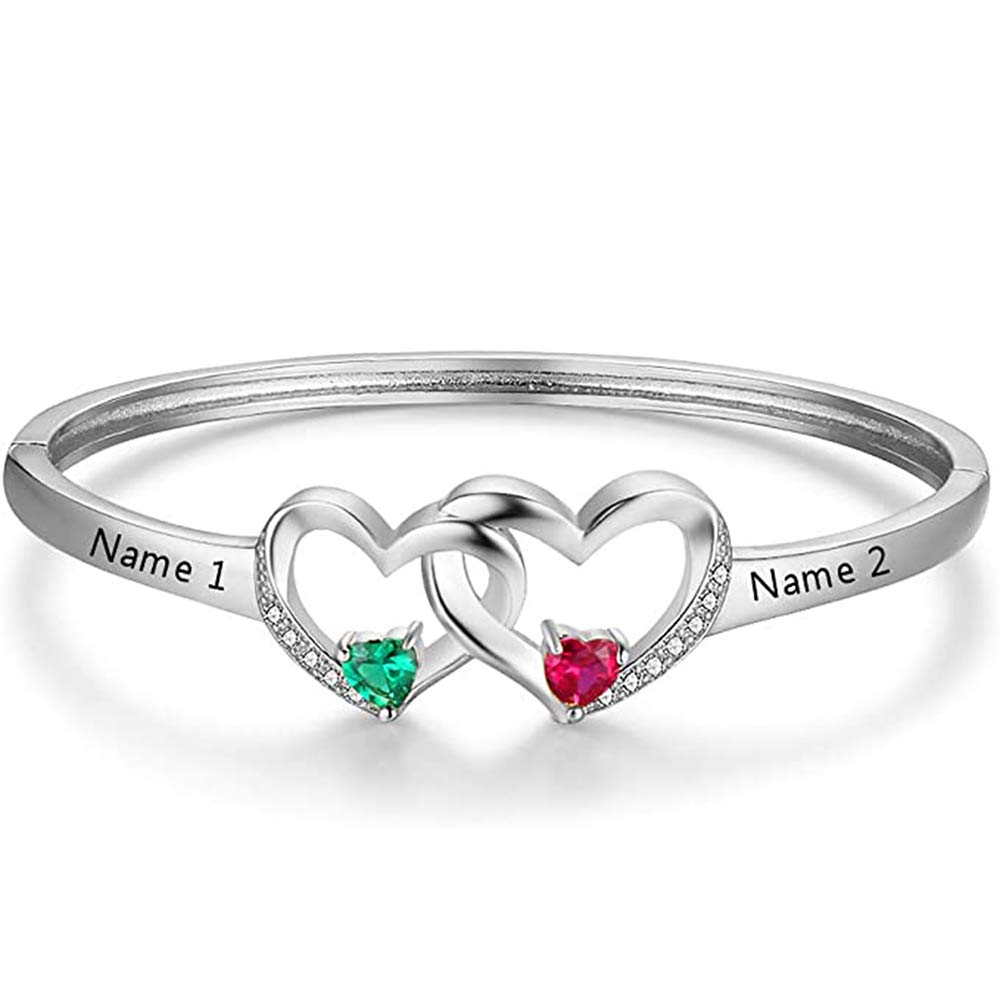 Personalized Mom Bracelet with Custom Name & Birthstones - Women's Engraved Bangle for Mother's Day, Christmas, BFF Gifts - Perfect for Special Occasions & Everyday Wear