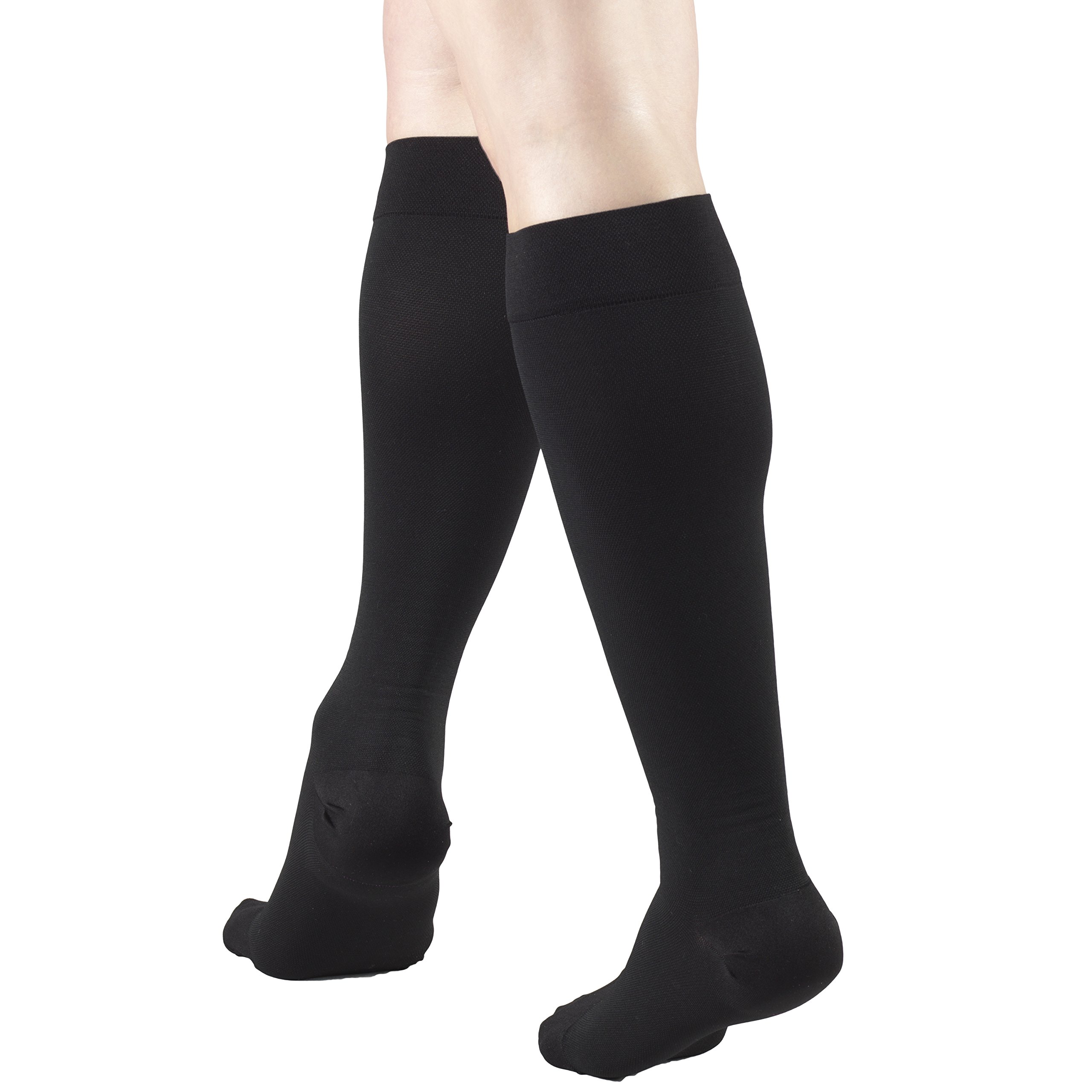 Truform 20-30 mmHg Compression Socks for Men & Women - Knee High Support Stockings, Closed Toe, Black (Small, 2-Pack) - Ideal for Travel, Varicose Veins & Circulation Support