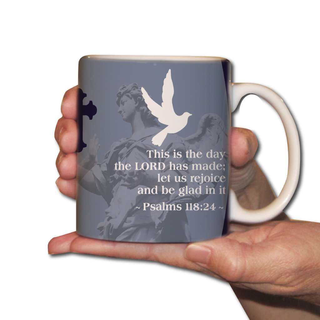 VictoryStore Inspirational Ceramic Coffee Mug - 15oz Religious Gift with Psalms 118:24 Bible Verse - Perfect for Morning Coffee, Office Use & Christian Gift Giving