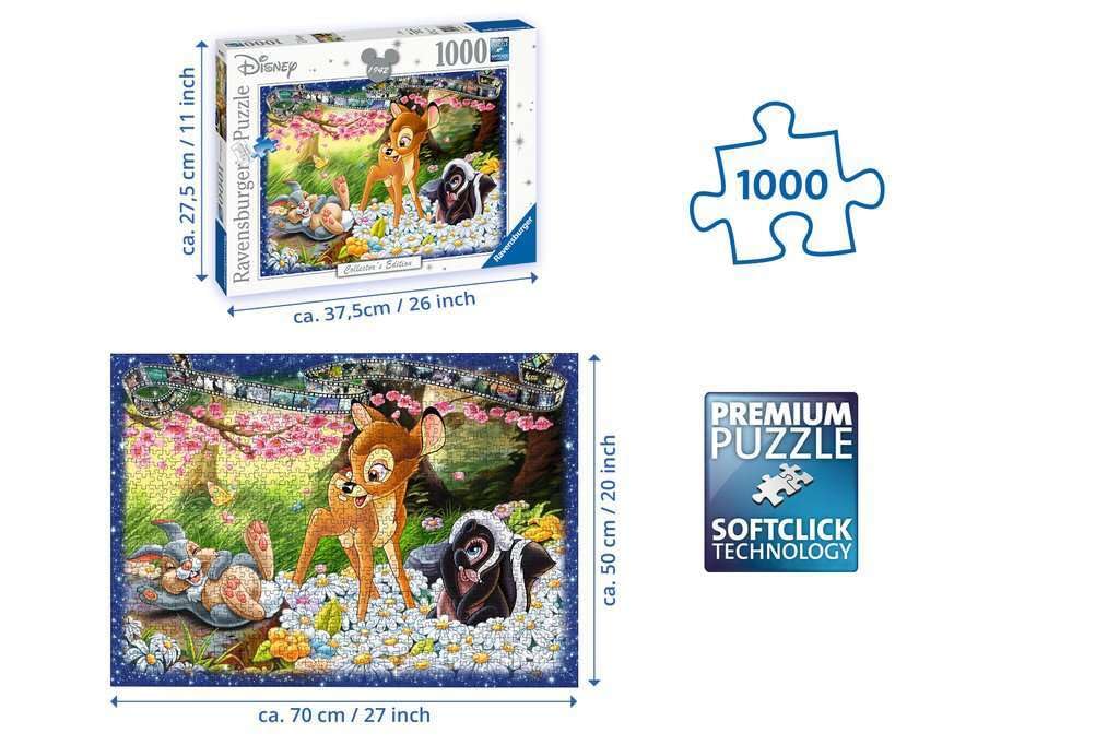 Ravensburger 1000-Piece Bambi Disney Puzzle for Adults - Premium Jigsaw Puzzle with Glue for Framing, 70x50cm - Perfect for Family Game Nights, Home Decor & Disney Collectors