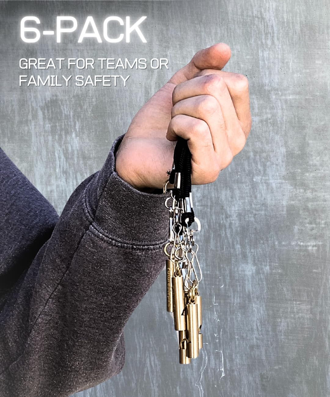 6 Pack Brass Whistles with Lanyards - Gold for Sports & Safety