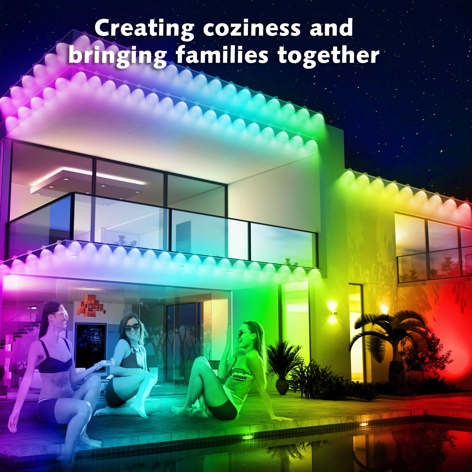 100FT Permanent Outdoor RGB Smart LED Strip Lights - Waterproof IP65, App & Remote Control, for Christmas, Holiday Decor, House Roof, Garden, and Landscape Lighting - Perfect for Parties, Events, and Year-Round Accent Lighting