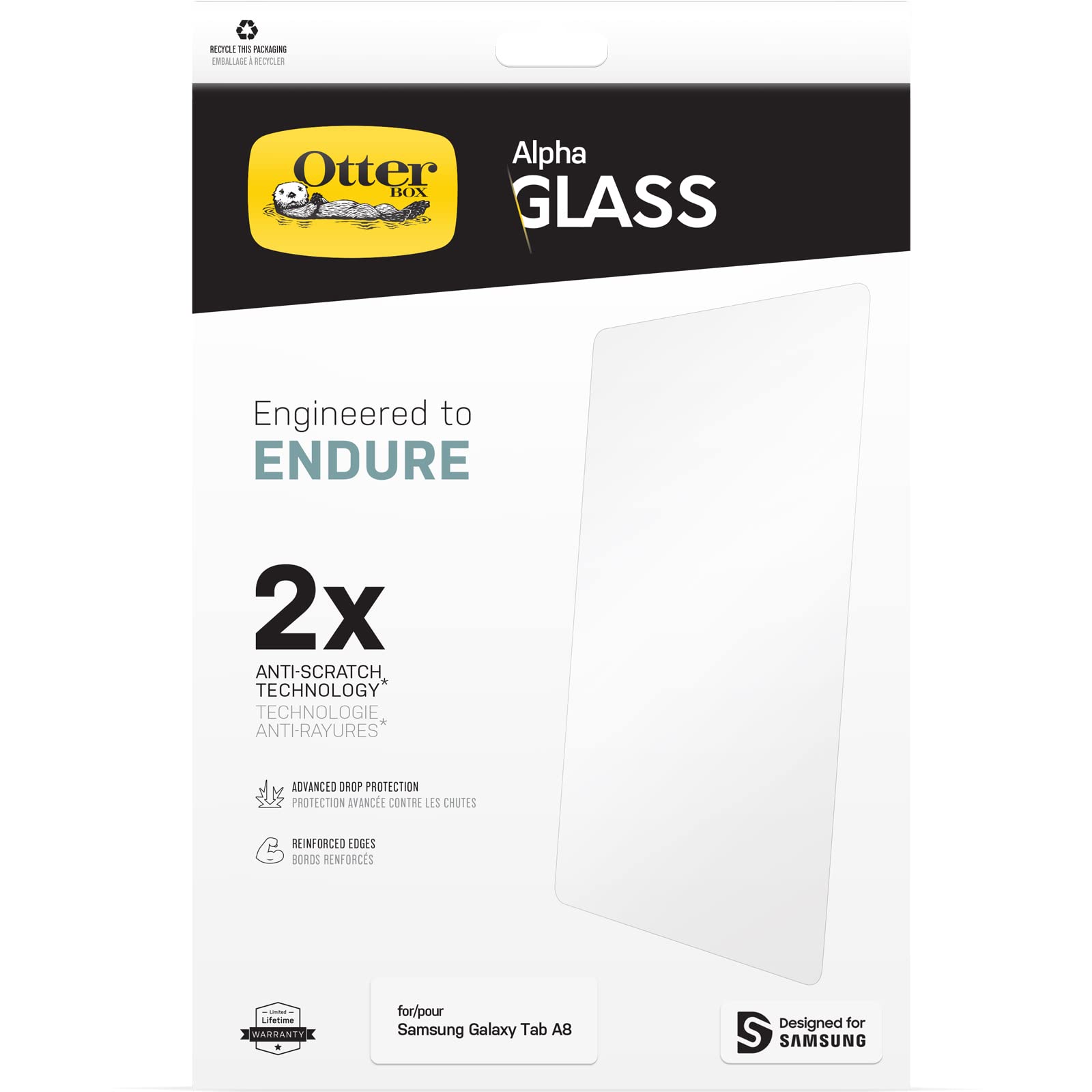 OtterBox Alpha Glass for Samsung Tab A8 - Clear Screen Protector for Daily Use