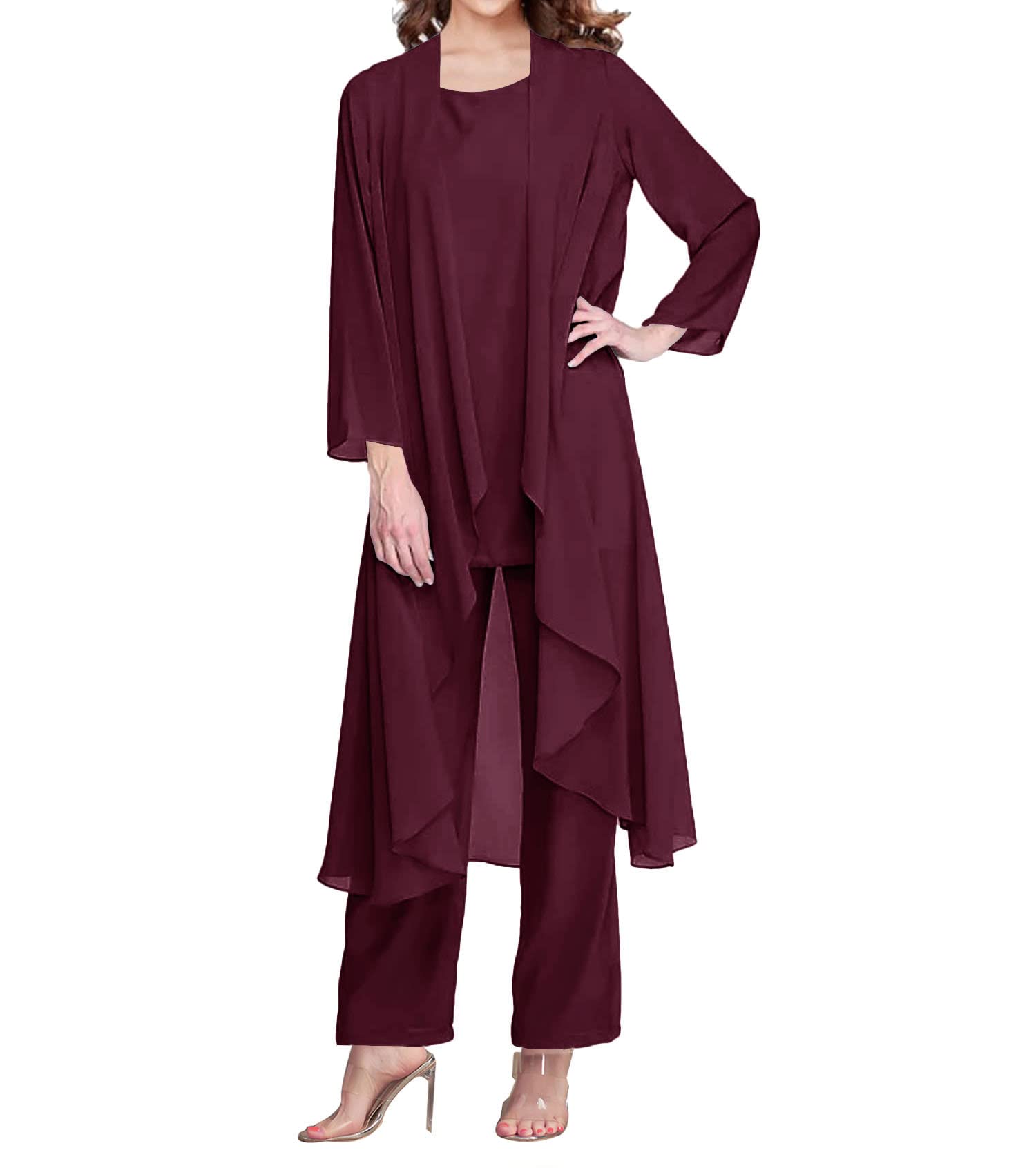 3-Piece Mother of the Bride Pant Suits - Elegant Chiffon Evening Formal Dress with Long Jacket for Wedding Guest, Prom & Special Occasions - Perfect for Weddings, Galas & Formal Events
