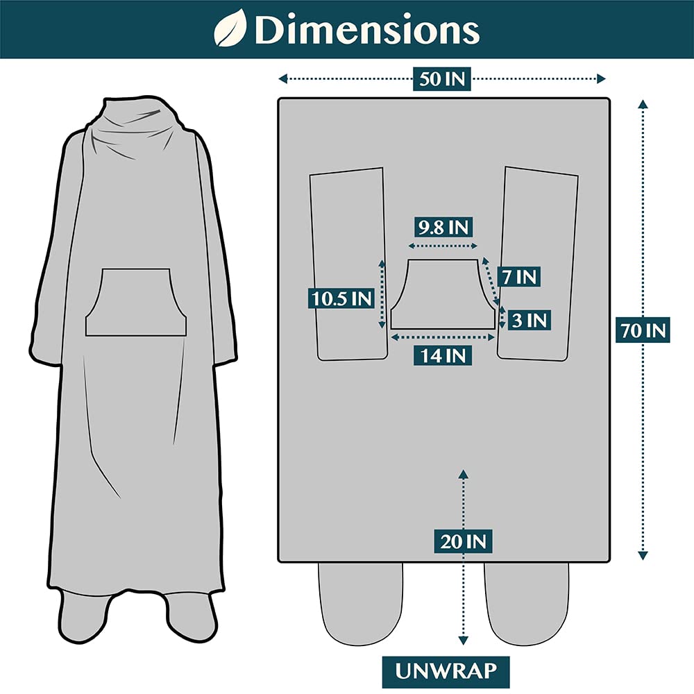 PAVILIA Wearable Fleece Blanket with Sleeves & Foot Pockets - Soft Plush Blanket Robe for Women & Men - Cozy Gift for Wife or Mom - Perfect for Winter Nights, Movie Time & Relaxation - Teal Blue