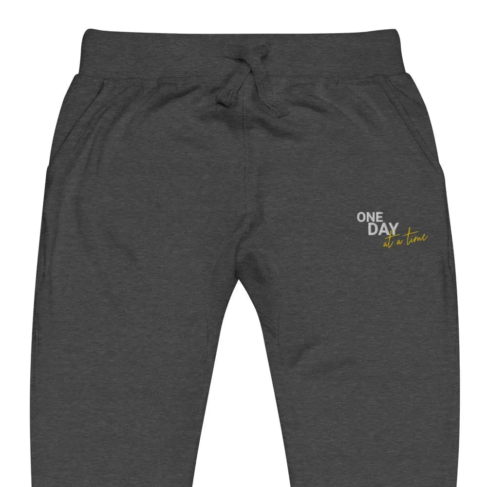 One Day At A Time Embroidered Unisex Fleece Sweatpants - Cozy Loungewear for Relaxing at Home, Yoga, and Casual Outings