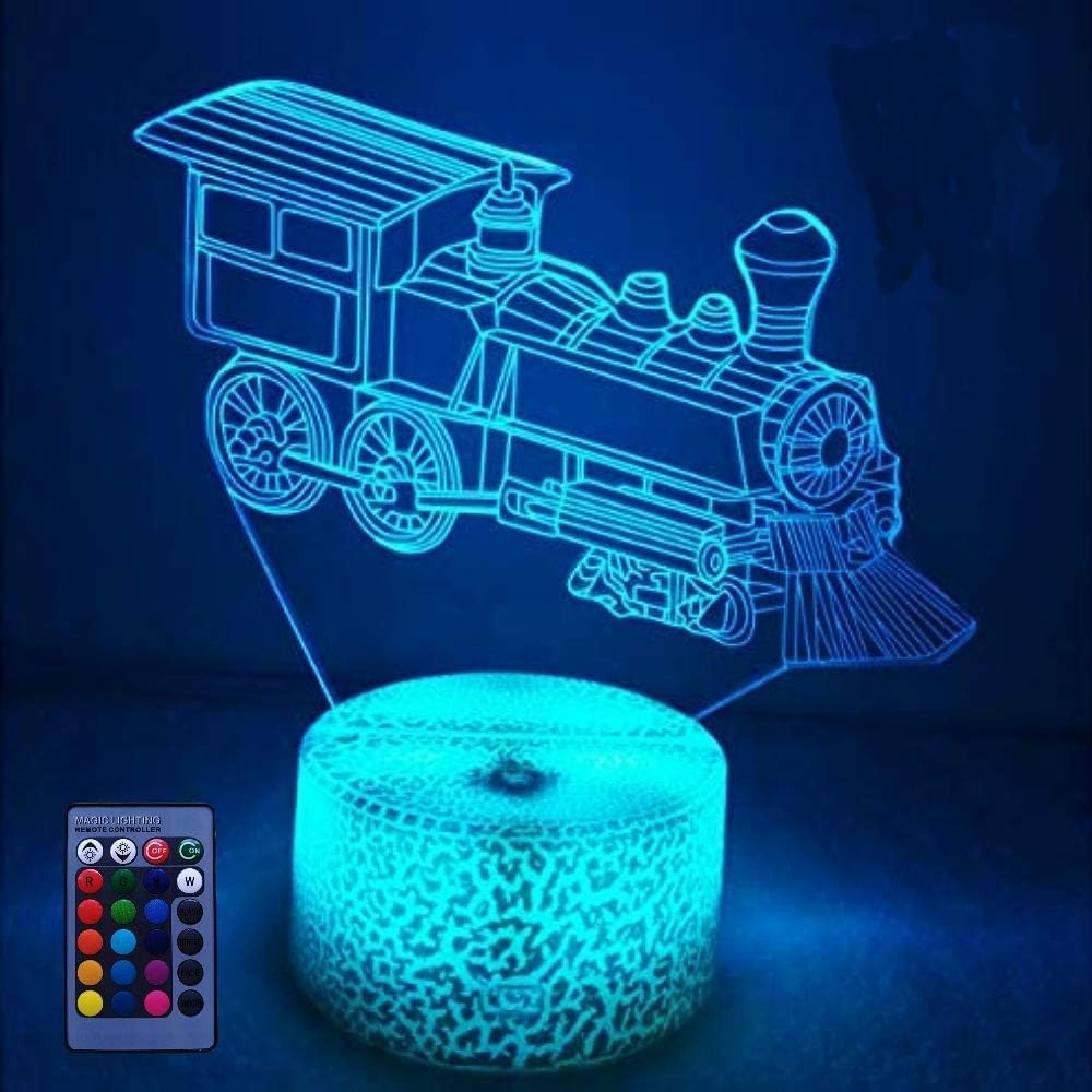 3D Train Night Light with Remote Control - USB Powered Touch Switch LED Table Lamp, 7/16 Color Changing Optical Illusion Lamp for Kids Room, Bedside Desk Decor - Perfect Gift for Birthday, Home & Nursery Decoration