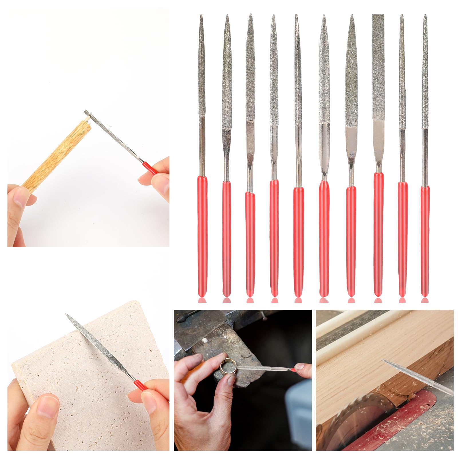 10Pcs Diamond Needle File Set - Mini Metal Model Files for Jewelry Making, Stone Carving & Precision Metalwork (2x100mm) | Ideal for DIY Crafts, Watch Repair & Small Detail Work
