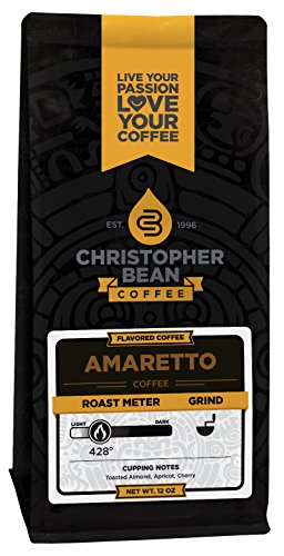 Christopher Bean Coffee Flavored Whole Bean Coffee, Amaretto Almond Flavor - 12oz Premium Gourmet Coffee Beans for Home Brewing & Office Use