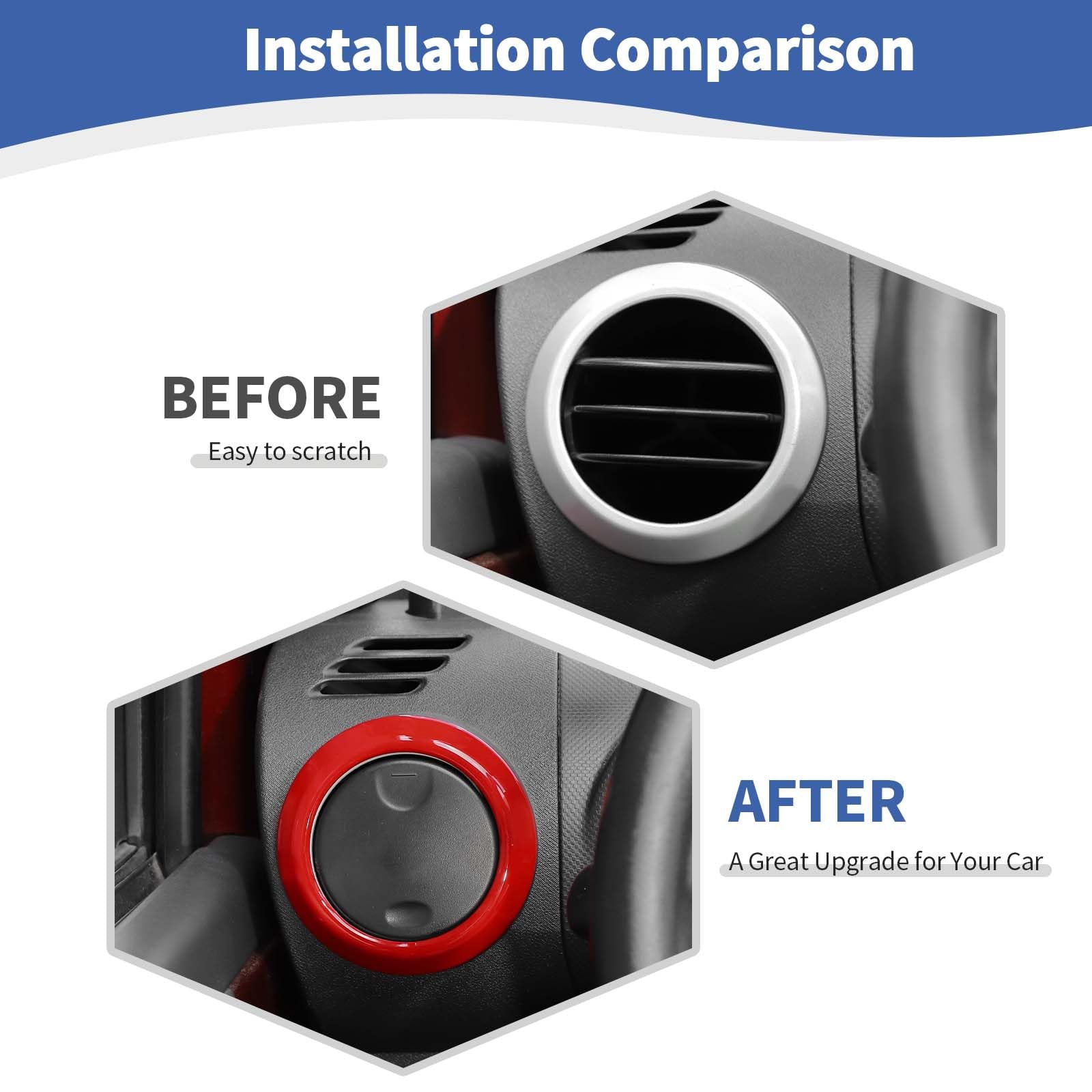Red RT-TCZ AC Vent Cover Trim Rings for Jeep Wrangler JK & JKU (2007-2010) - Interior Accessories Set of 4pcs - Perfect for Customizing & Protecting Your Jeep's Air Vents