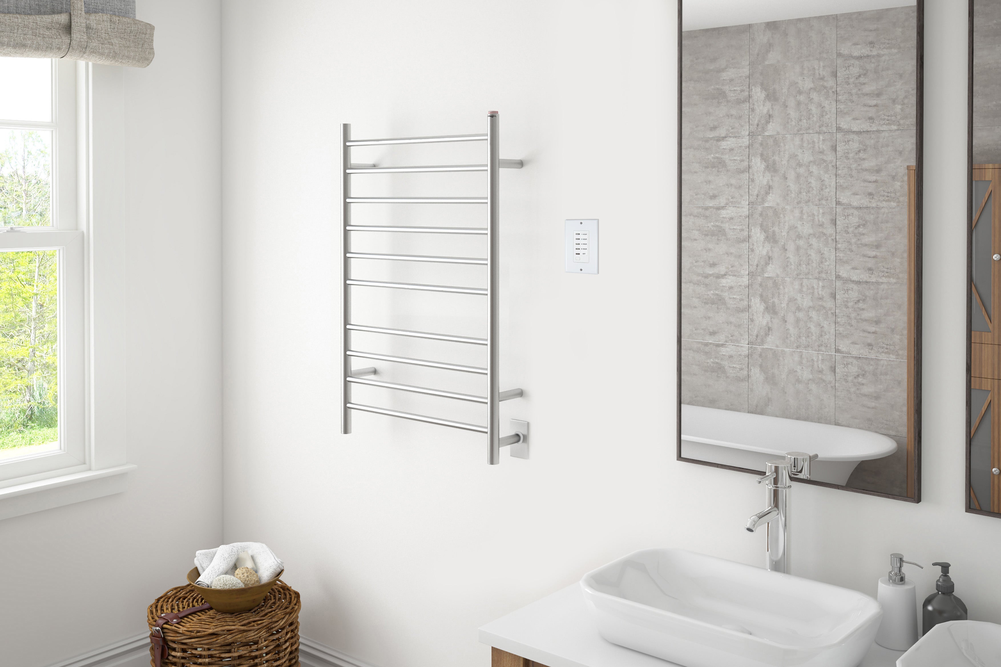 Novara Dual 10 Bar Wall Mount Towel Warmer - Brushed Stainless Steel with Digital Timer - Perfect for Bathroom, Spa & Luxury Home Heating