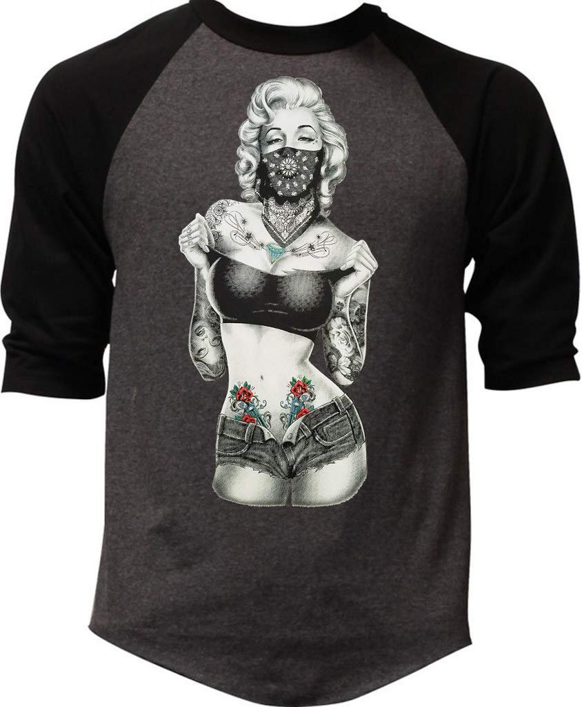 Men's Marilyn Monroe SB Charcoal Black Raglan Baseball T-Shirt - Vintage Graphic Tee for Casual Wear & Street Style
