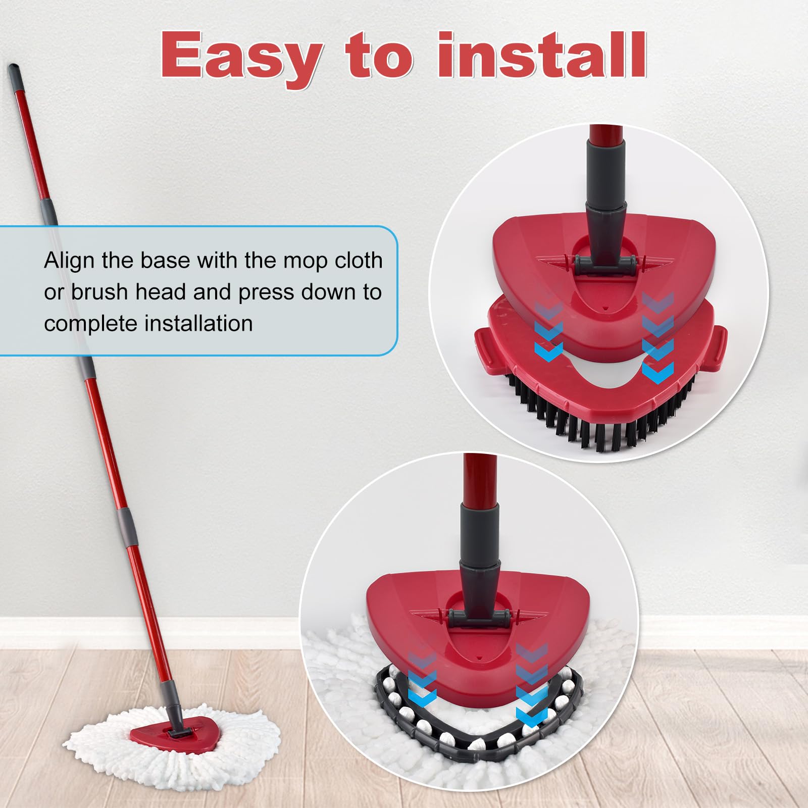 Ocedar EasyWring Spin Mop Replacement Head - 2 Microfiber Mop Refills with 4-Section Sturdy Iron Handle (30-58in), Base & Scrubber Head Combo Set - Perfect for Kitchen, Bathroom & Hard Floor Cleaning