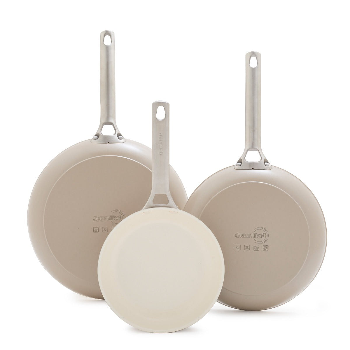 Padova Ceramic Nonstick Frypan Set - 8, 10 & 12 Inch Cookware with Healthy Taupe Coating | Perfect for Sauteing, Frying & Everyday Cooking | Oven & Dishwasher Safe