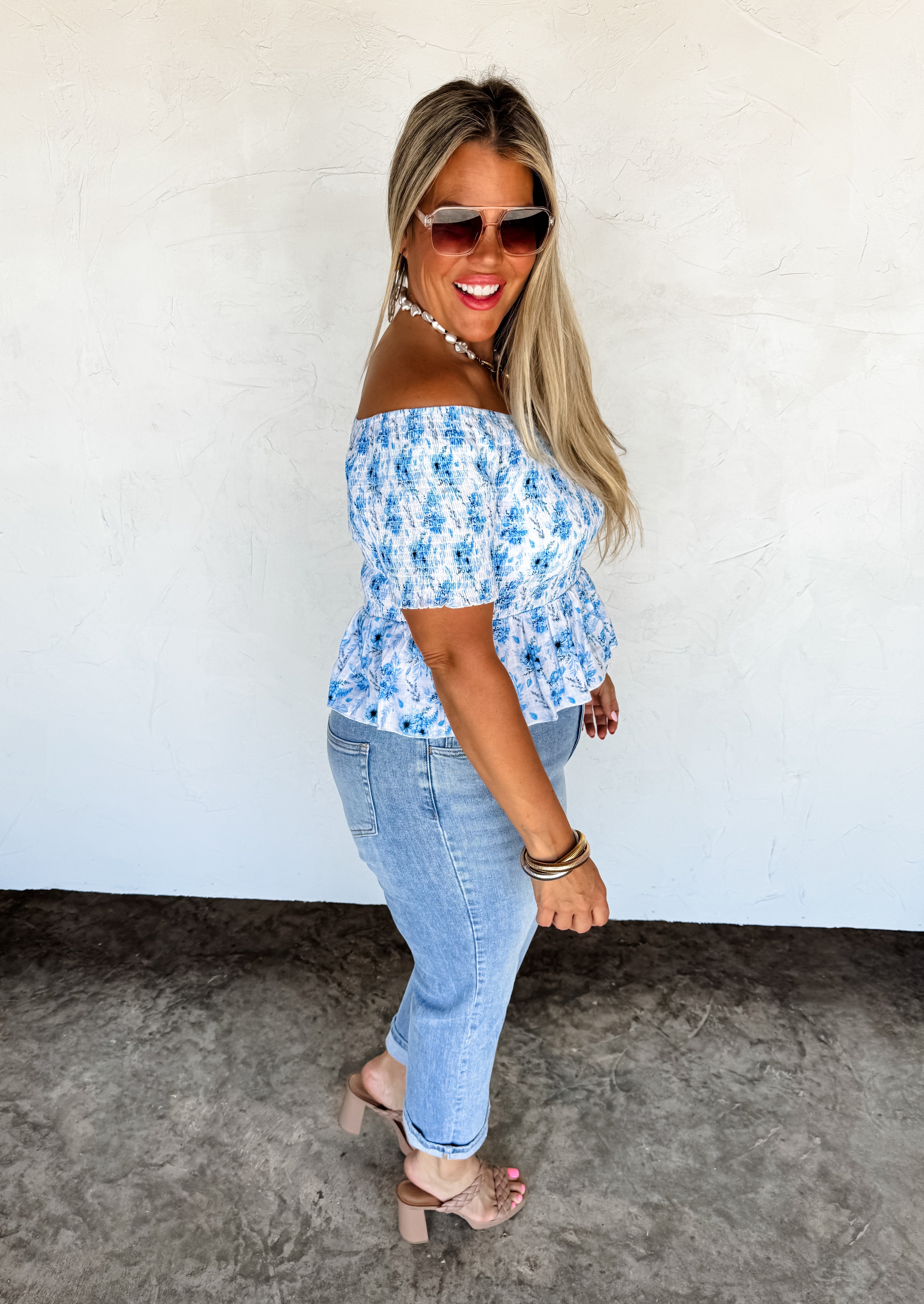 Essie Floral Smocked Top Women's Blouse - Elegant Ruffled Sleeves & Floral Print - Perfect for Spring Outfits, Date Nights & Summer Vacations