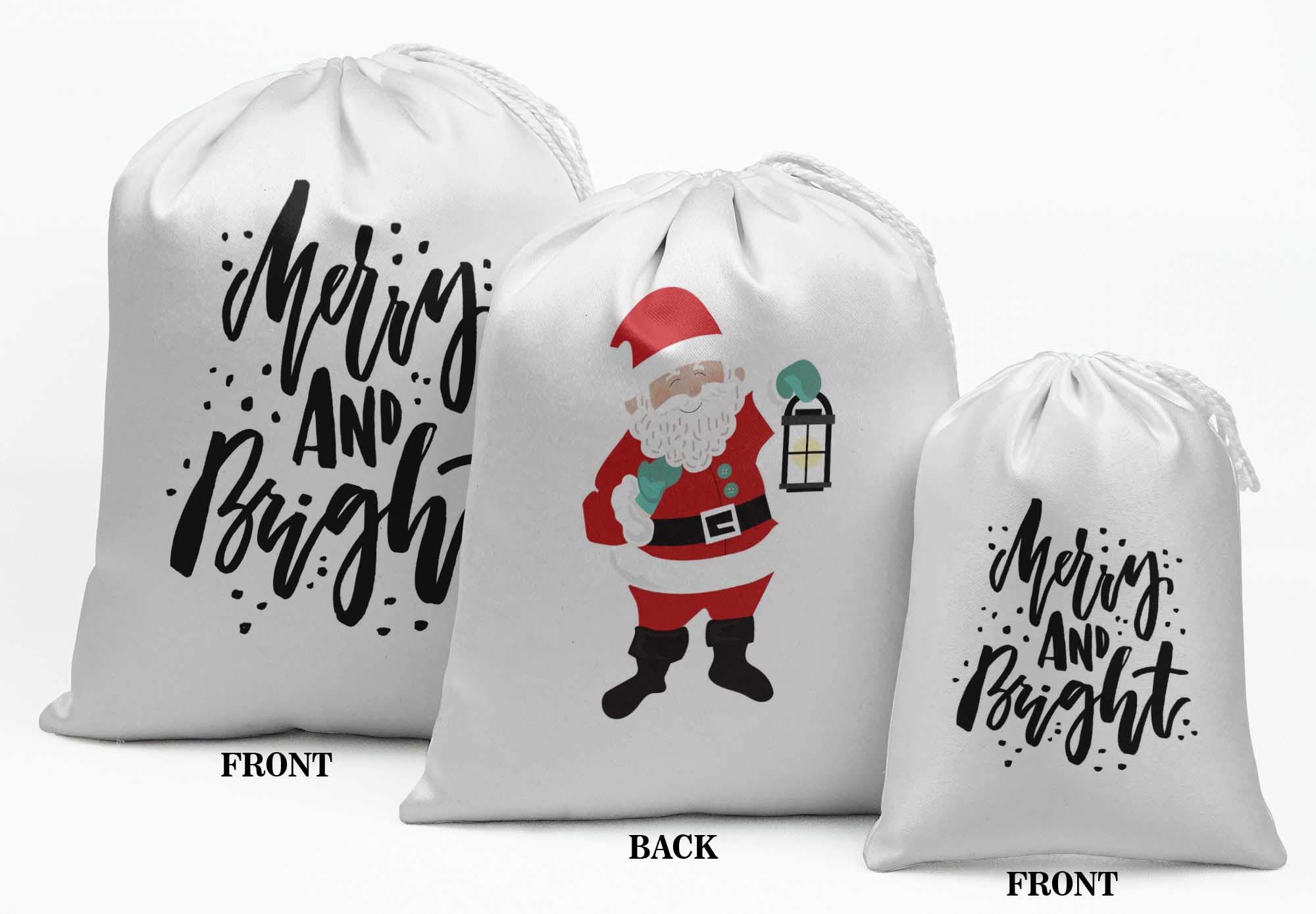 White Merry & Bright Christmas Party Supplies - 15pcs Gift Pouches & Favor Candy Bags for Holiday Celebrations, Stocking Stuffers & Festive Treats
