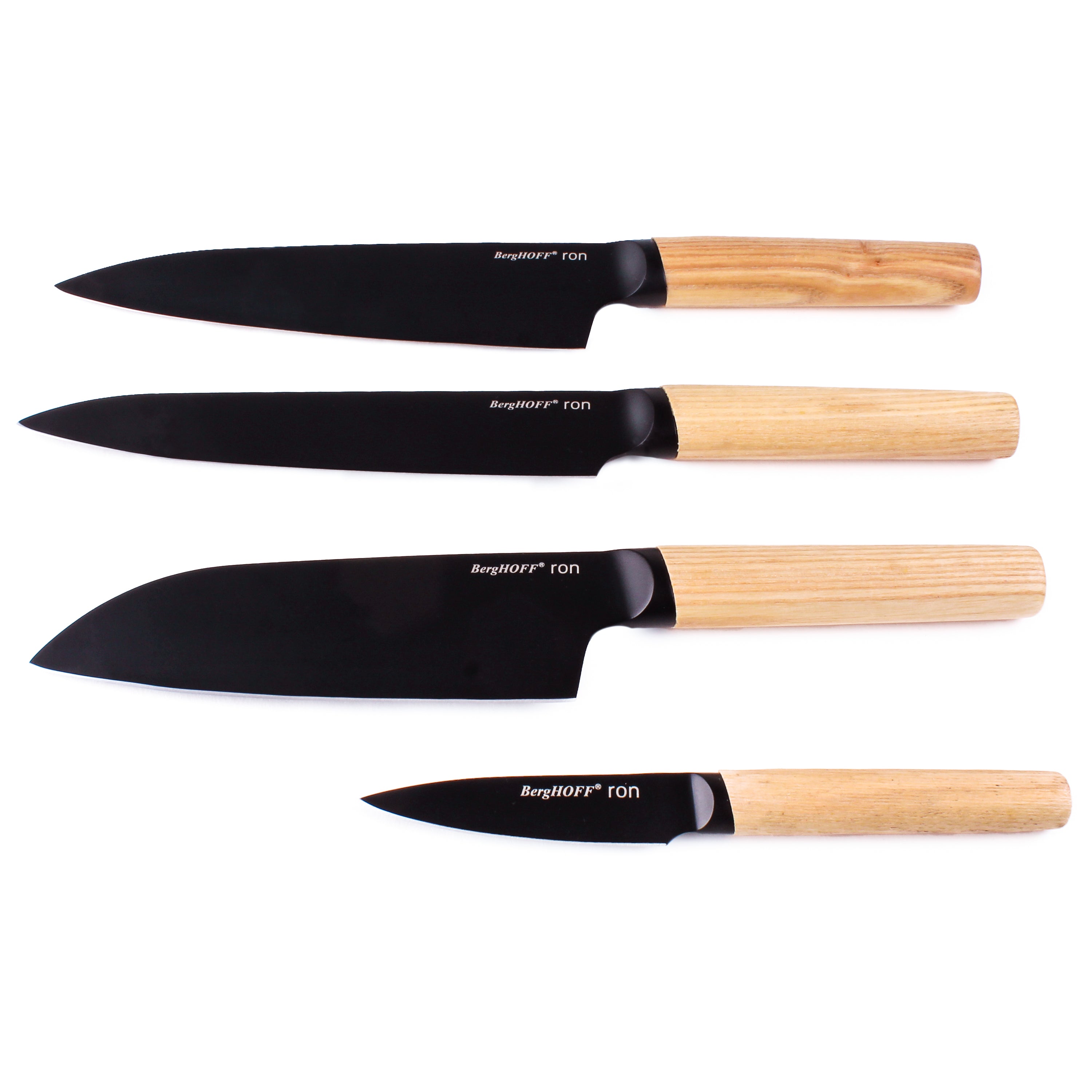 BergHOFF Ron 4-Piece Stainless Steel Knife Set with Natural Wood Handles – Perfect for Home Cooking, Kitchen Prep & Gifting