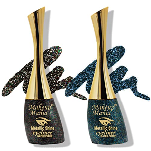Metallic Shine Glitter Eyeliner - Waterproof Long Lasting Makeup for Party & Night Out (Grey & Grey Blue, Shade 18-24) | Perfect for Festival, Cosplay & Special Occasion Eye Makeup