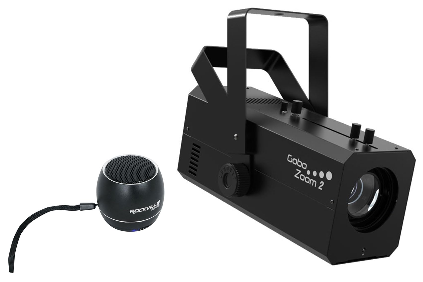 Chauvet DJ GOBO Zoom 2 70W LED DMX Custom GOBO Projector with Manual Rotation Knob + Rockville RPB2-BLACK Wireless Bluetooth Speaker Bundle - Perfect for DJ Shows, Parties, and Outdoor Events