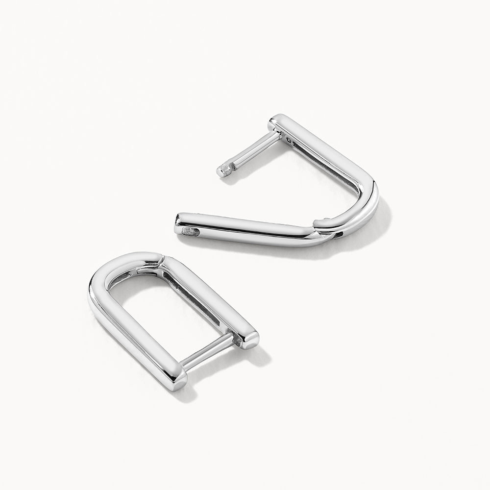 Silver Midi Charm Paperclip Huggie Earrings for Women - Trendy Minimalist Hoop Earrings for Everyday Wear, Office & Date Night