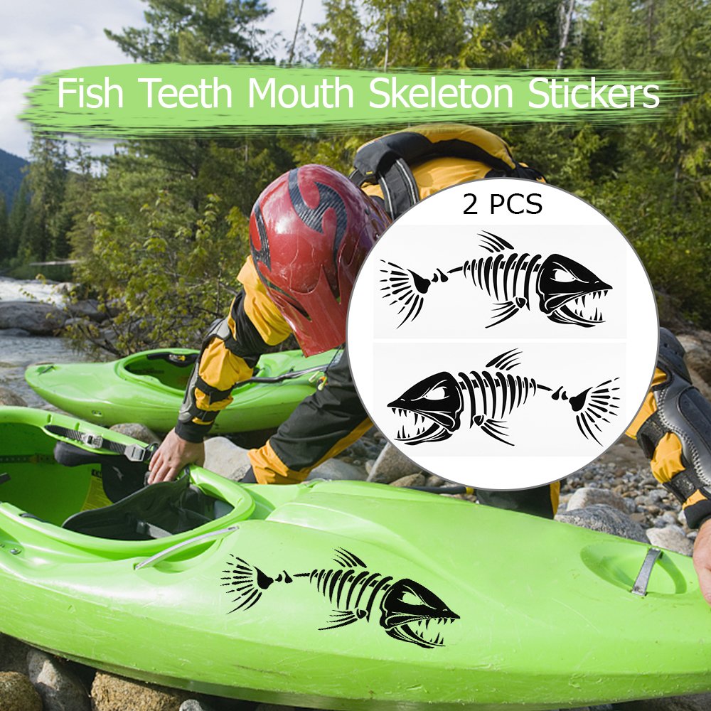 Lixada Fish Teeth Mouth Stickers - 2 Pack Skeleton Fish Decals for Fishing Boats, Canoes & Kayaks - Durable Vinyl Graphics Accessories for Outdoor Water Sports