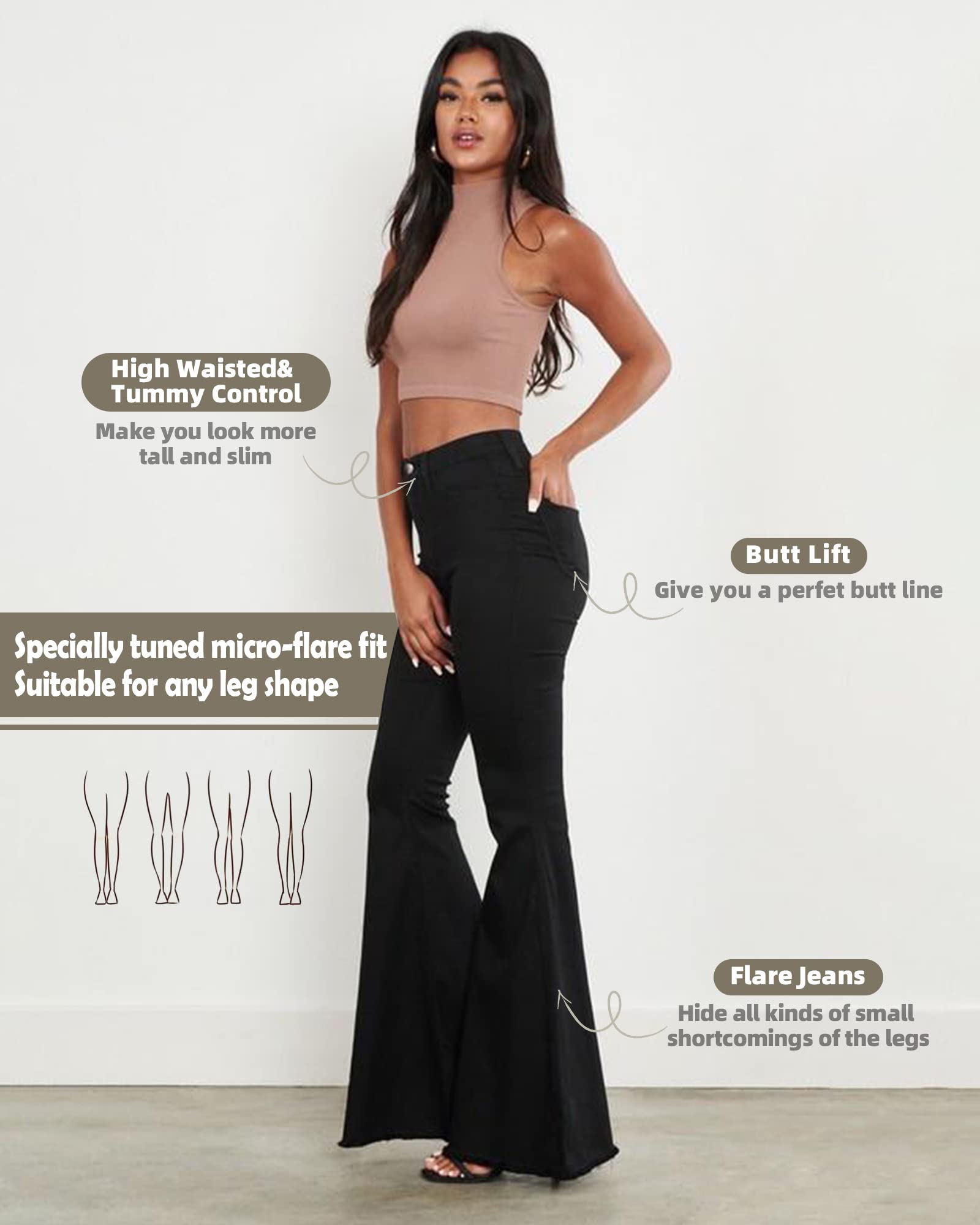 BISUAL Women's High Rise Stretch Denim Jeans - Slimming Wide Leg Flare Bell Bottom Pants for Casual & Party Wear | Comfortable Fashion Jeans for Everyday Outfits
