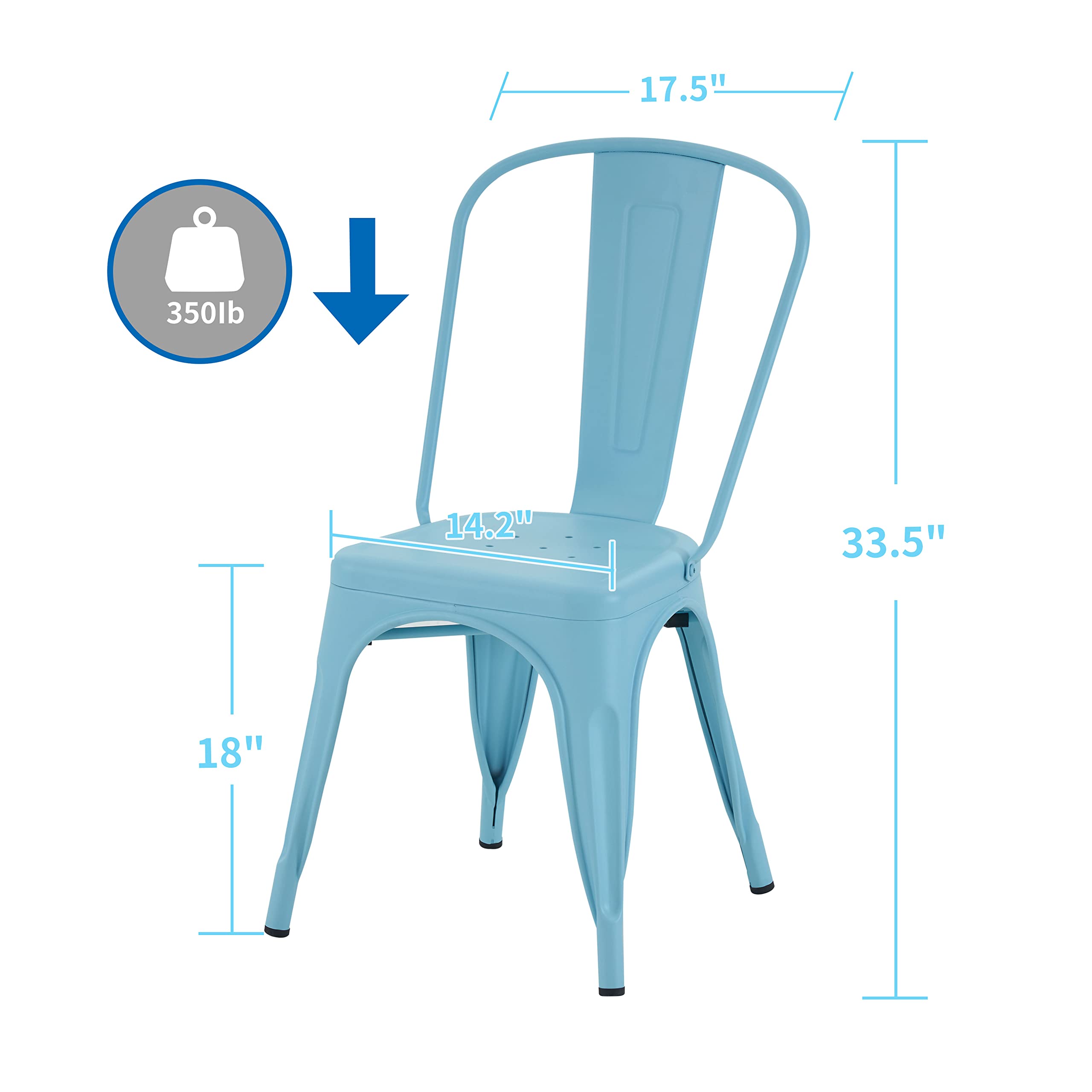 Nazhura Metal Dining Chair Set of 4 - 18 Inch Stackable Farmhouse Tolix Style Waterproof Indoor Outdoor Chairs for Kitchen, Dining Room, Café, Restaurant, Bistro & Patio - Perfect for Home Decor, Commercial Use & Outdoor Entertaining (Blue)