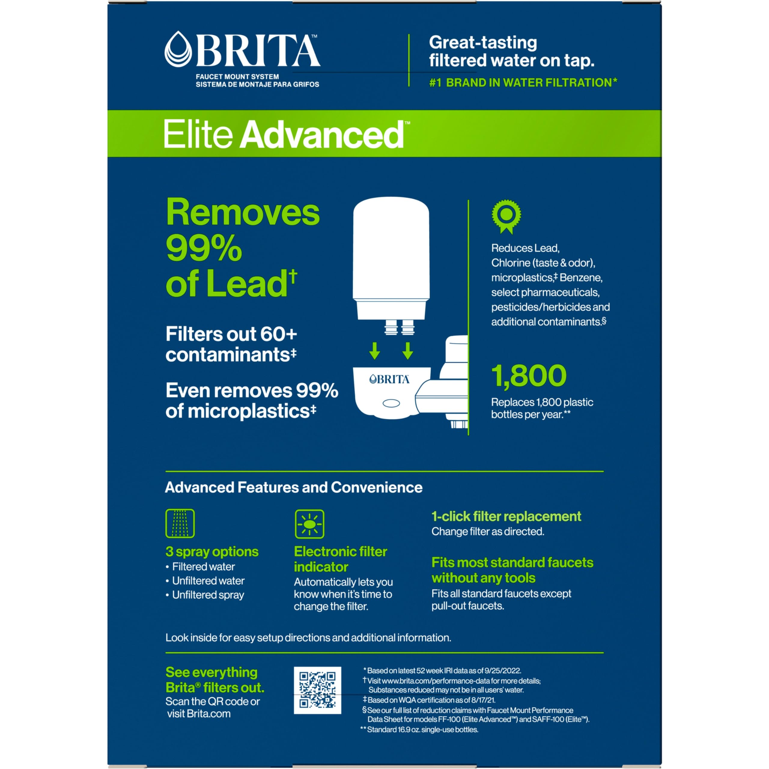 Brita Faucet Mount Water Filter System - Advanced Filtration Removes 99% Lead & Impurities, Includes 1 Replacement Filter, White - Perfect for Kitchen Sink, Home & Office Water Purification