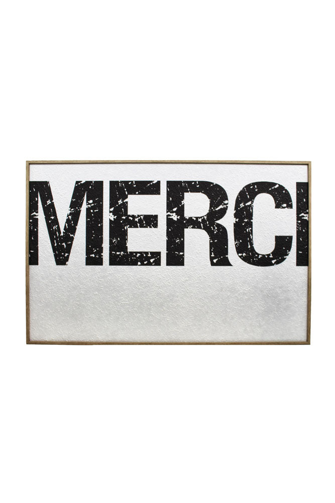 Elegant Framed Black & White Merci Wall Art Decor - Perfect for Living Room, Bedroom & Office Décor