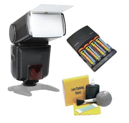 High-Powered Bounce, Zoom & Swivel Head Flash with Rapid AC Charger & 4AA 2900mAh Batteries for Sony NEX Cameras - Perfect for Portrait, Wedding & Low-Light Photography