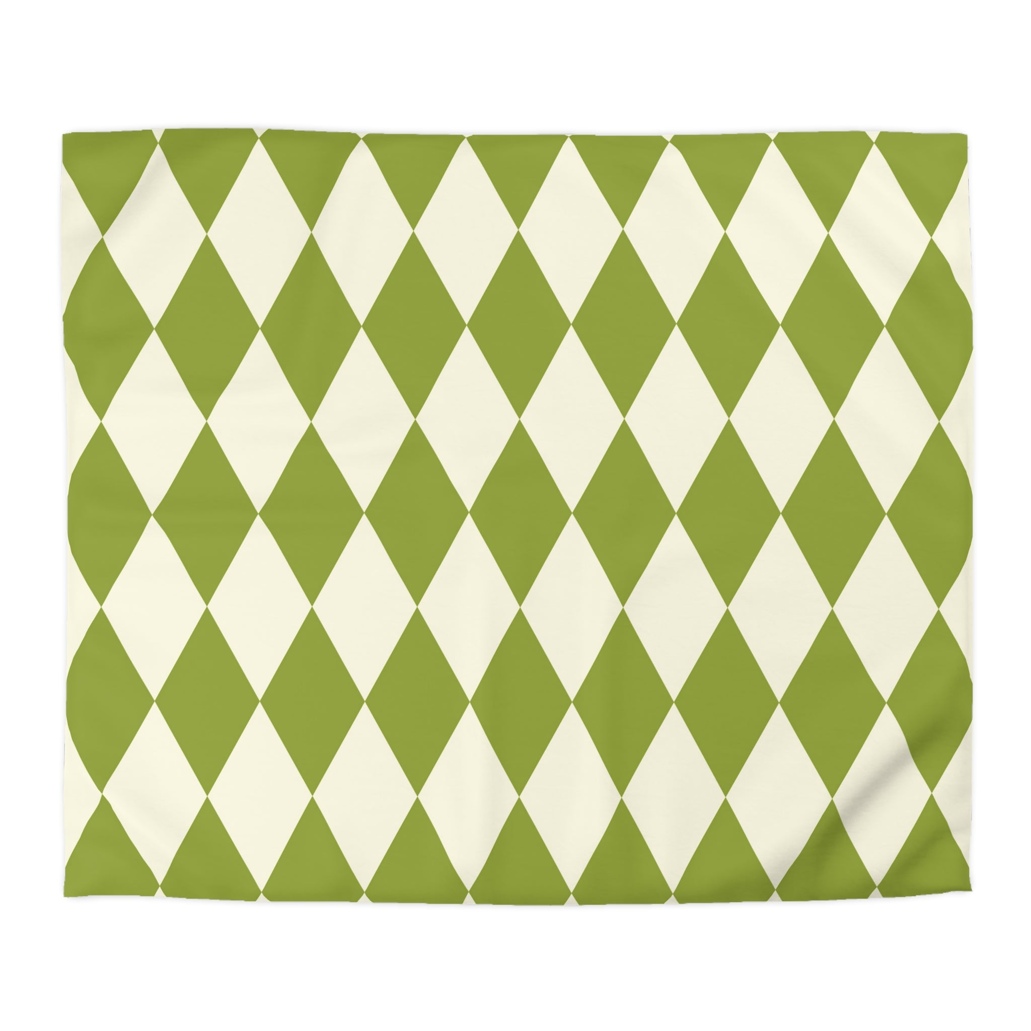 Harlequin Microfiber Duvet Cover Set - Green & Off White Diamond Pattern Bedding - Soft Queen/King Size Duvet Cover for Cozy Bedroom Decor