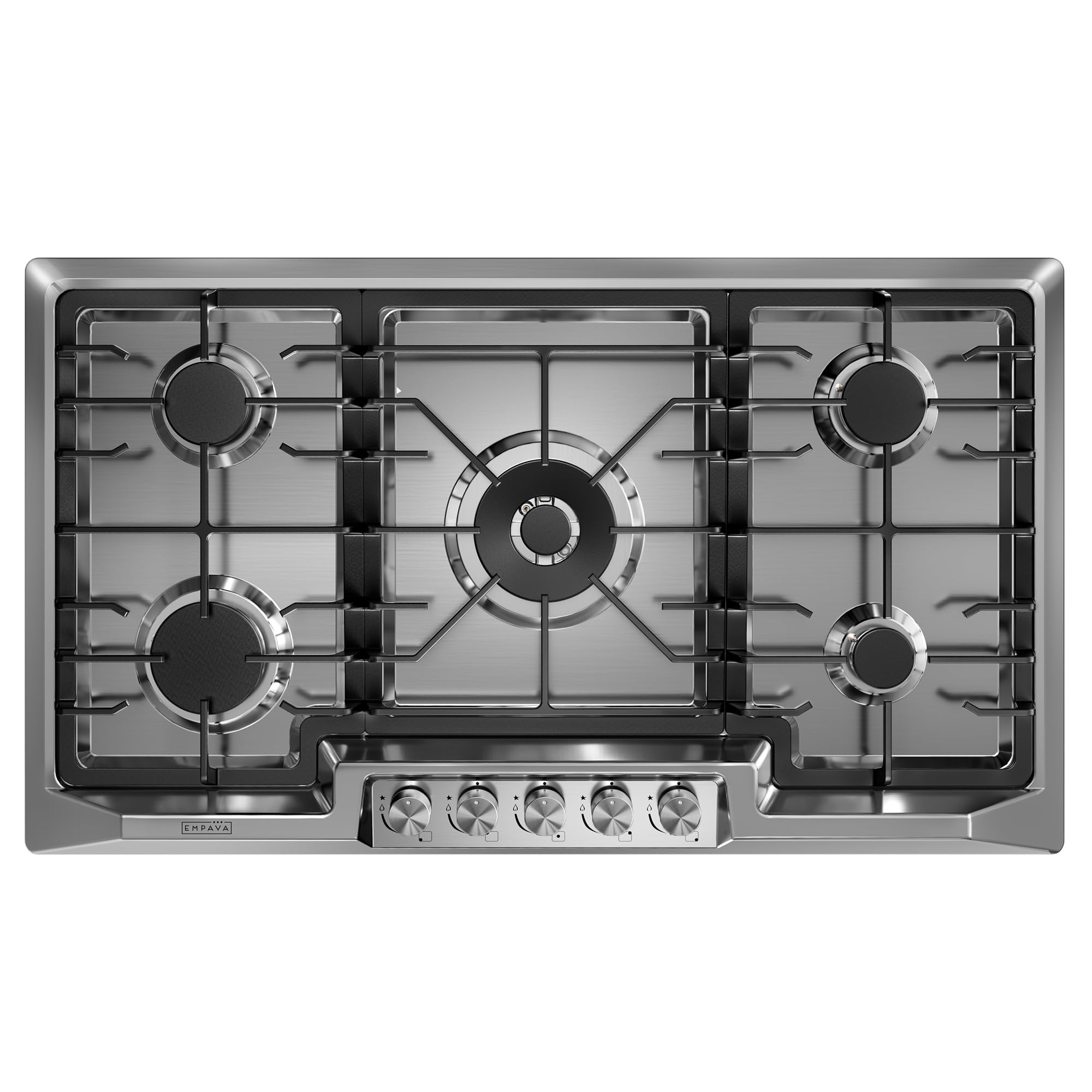 Empava 36 Inch Stainless Steel Recessed Gas Cooktop with 5 Italian SABAF Sealed Burners - NG/LPG Convertible - Perfect for Modern Kitchens and Professional Cooking