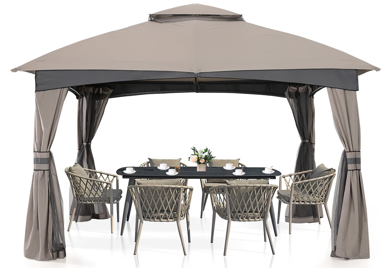 MASTERCANOPY 10x10ft Outdoor Patio Gazebo with Heavy-Duty Steel Frame & Mesh Netting Walls - Gray Garden Canopy for Backyard, Deck, Poolside & BBQ Parties