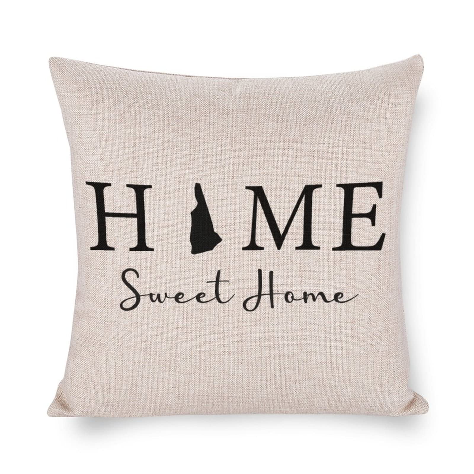 16x16 Inch Farmhouse Style Pillow Covers - New Hampshire State Map Design with 'Home Sweet Home' Text - Decorative Throw Pillow Cases for Couch, Bed & Seasonal Decor | Perfect for Living Room, Bedroom & Holiday Home Decor